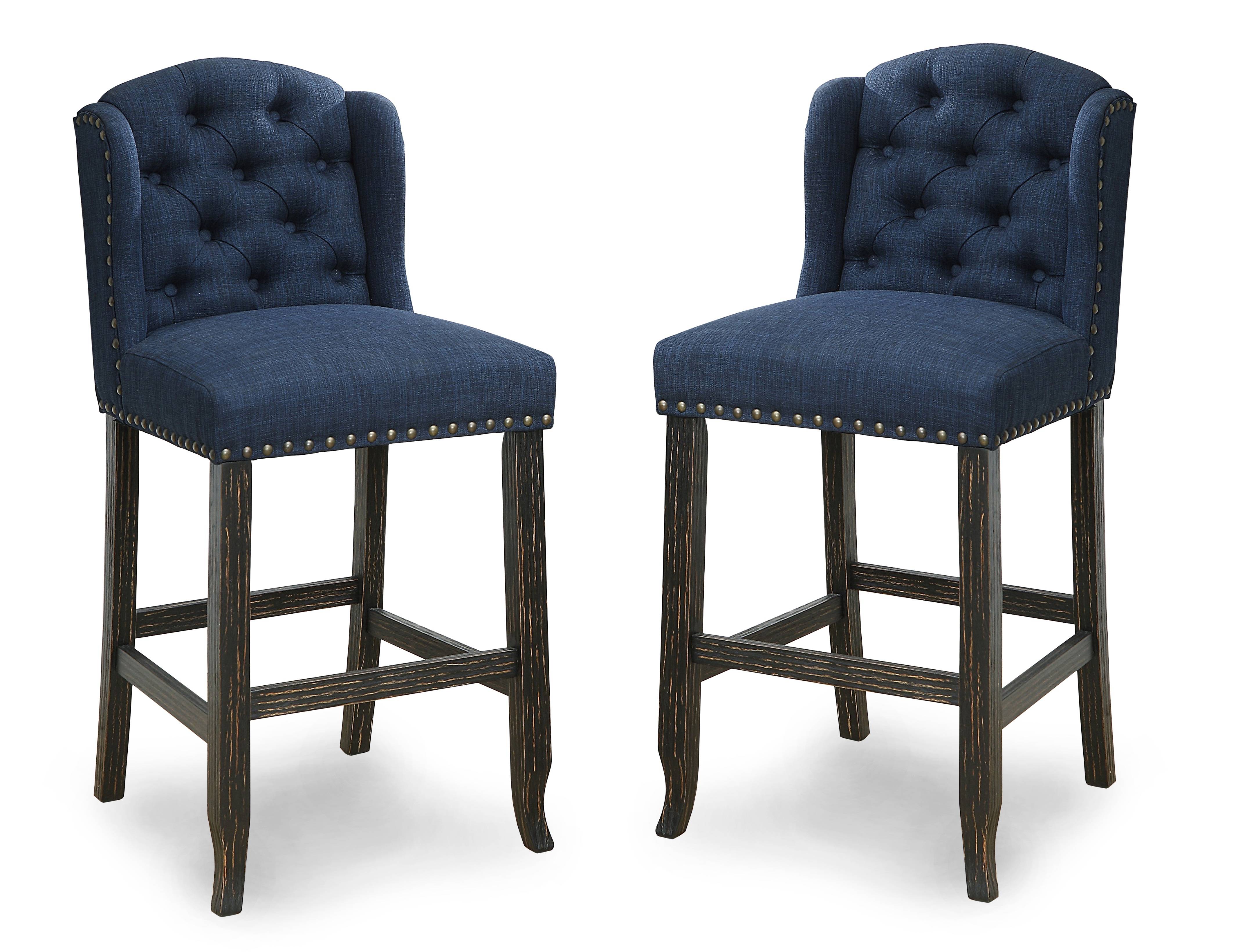 Lubbers Rustic Button Tufted Bar Chairs in Blue and Antique Black (Set of 2)
