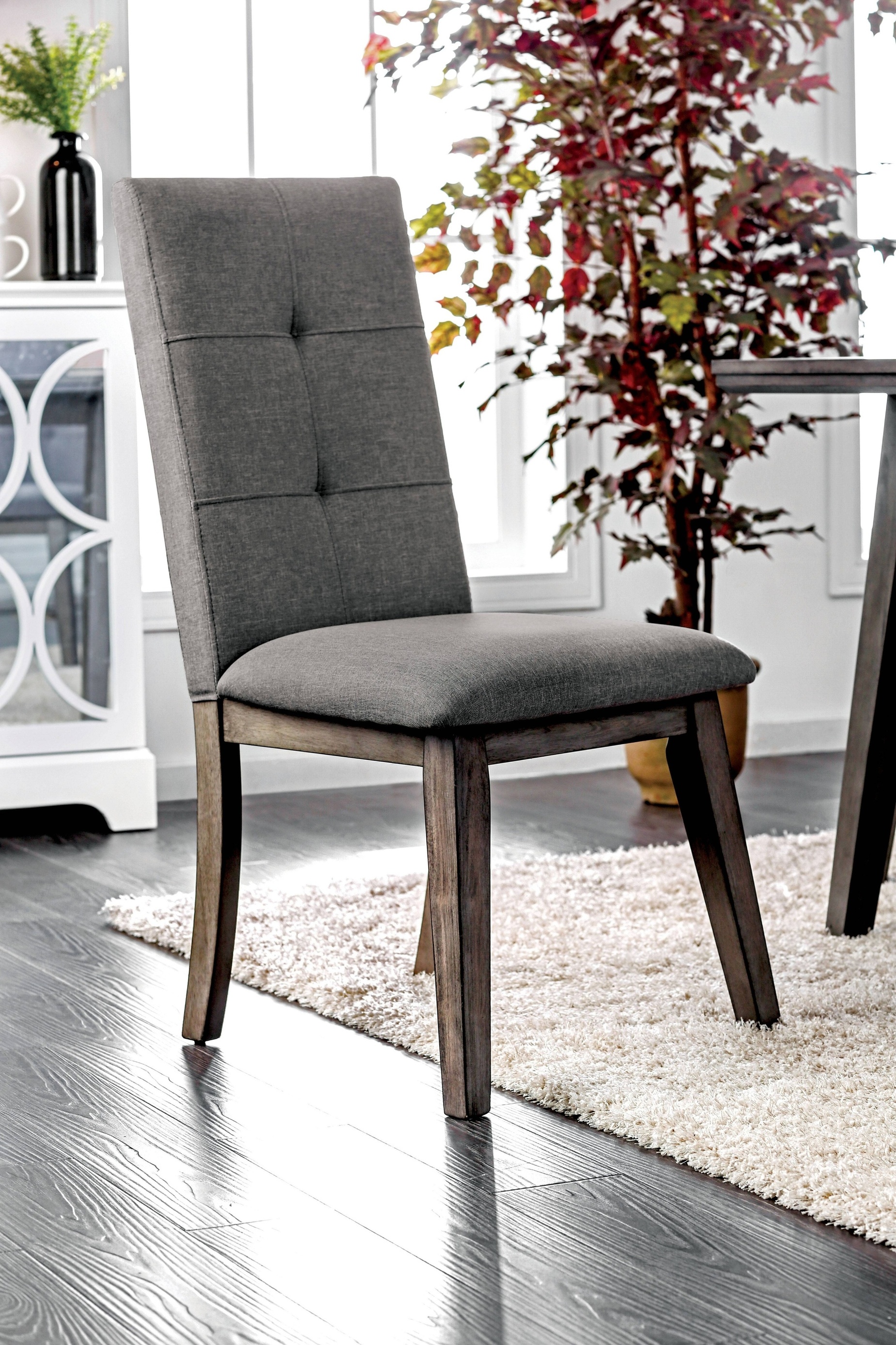 Halena Mid-Century Modern Tufted Back Side Chairs in Gray (Set of 2)