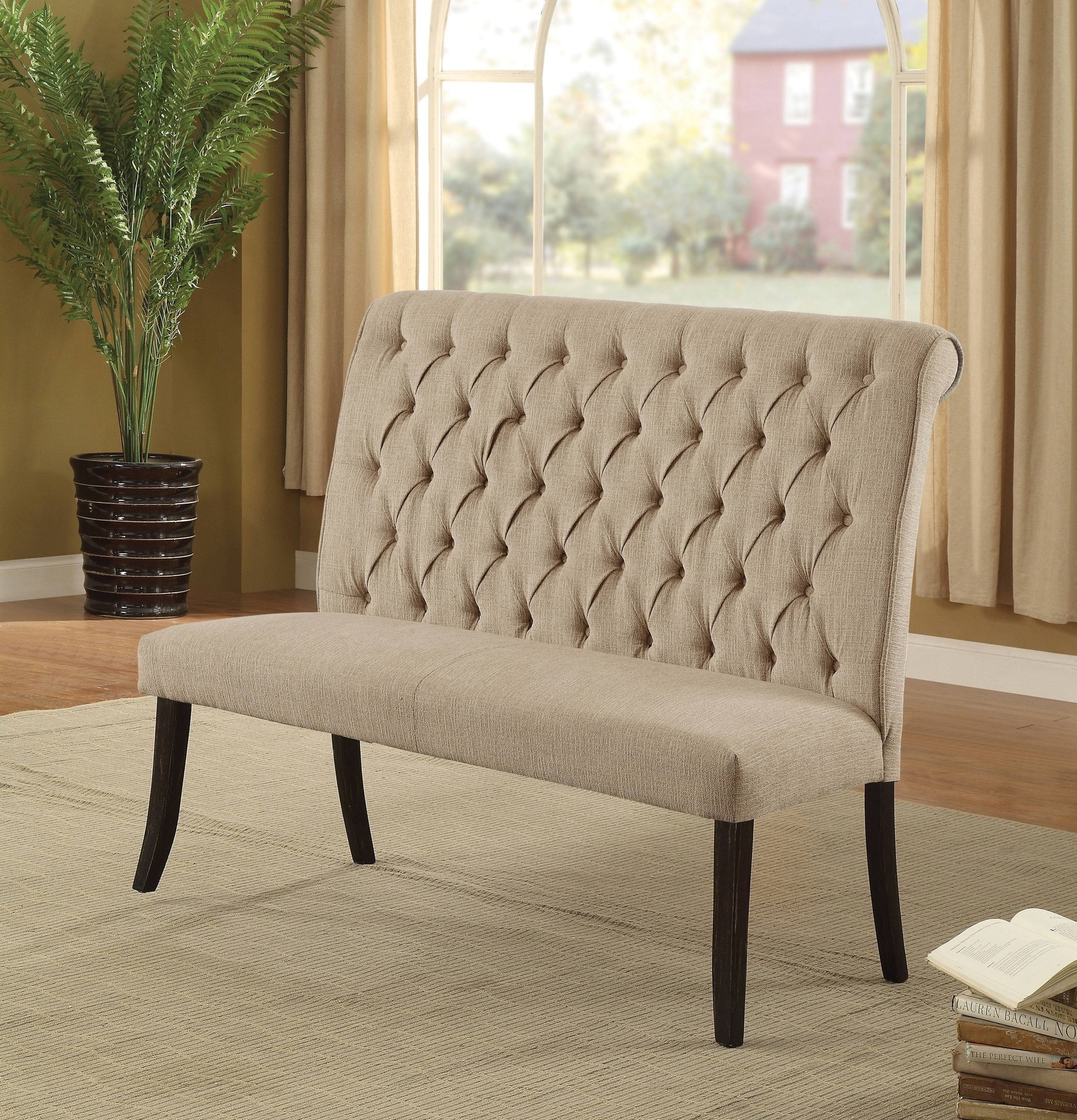 Marynda Transitional Button Tufted Loveseat Bench