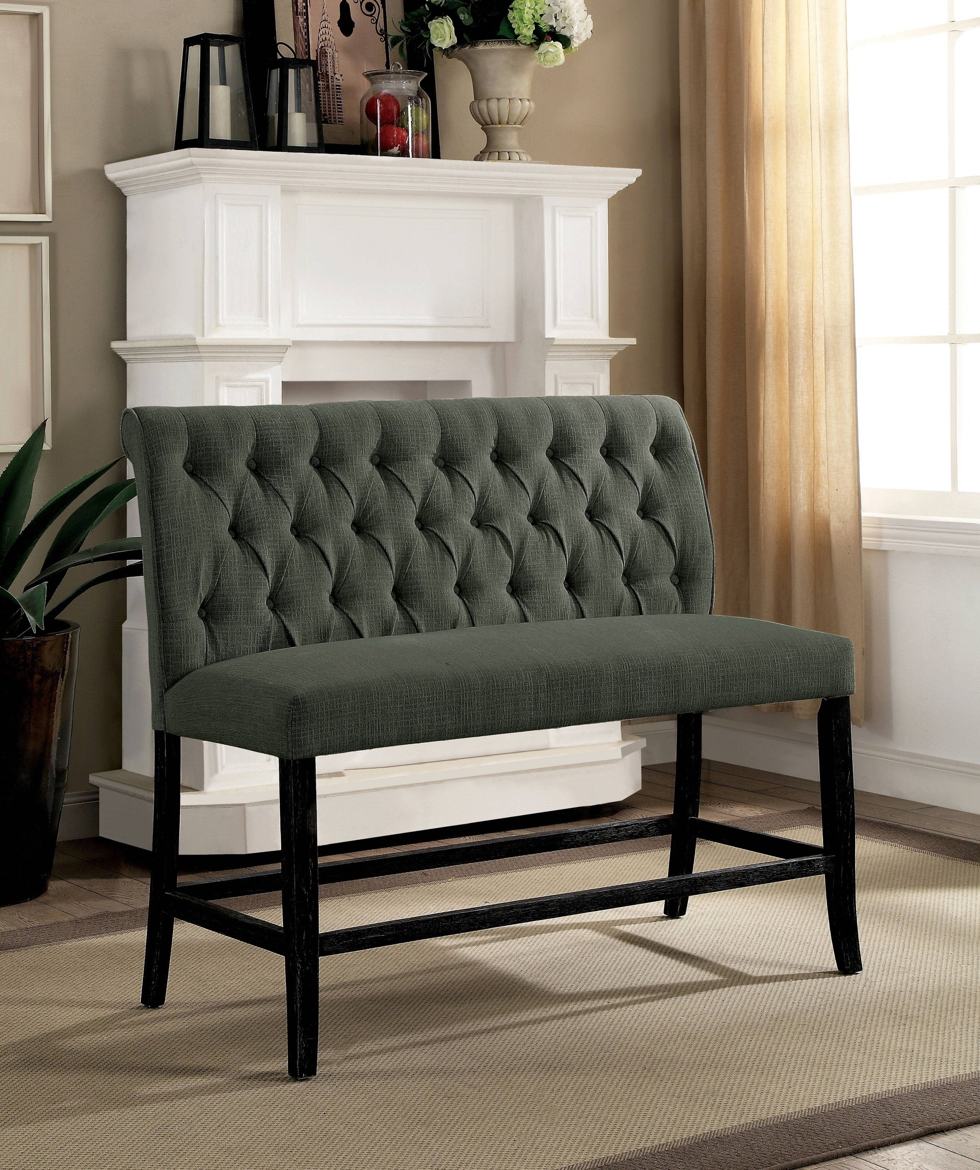 Gracie Transitional Button Tufted Dining Bench