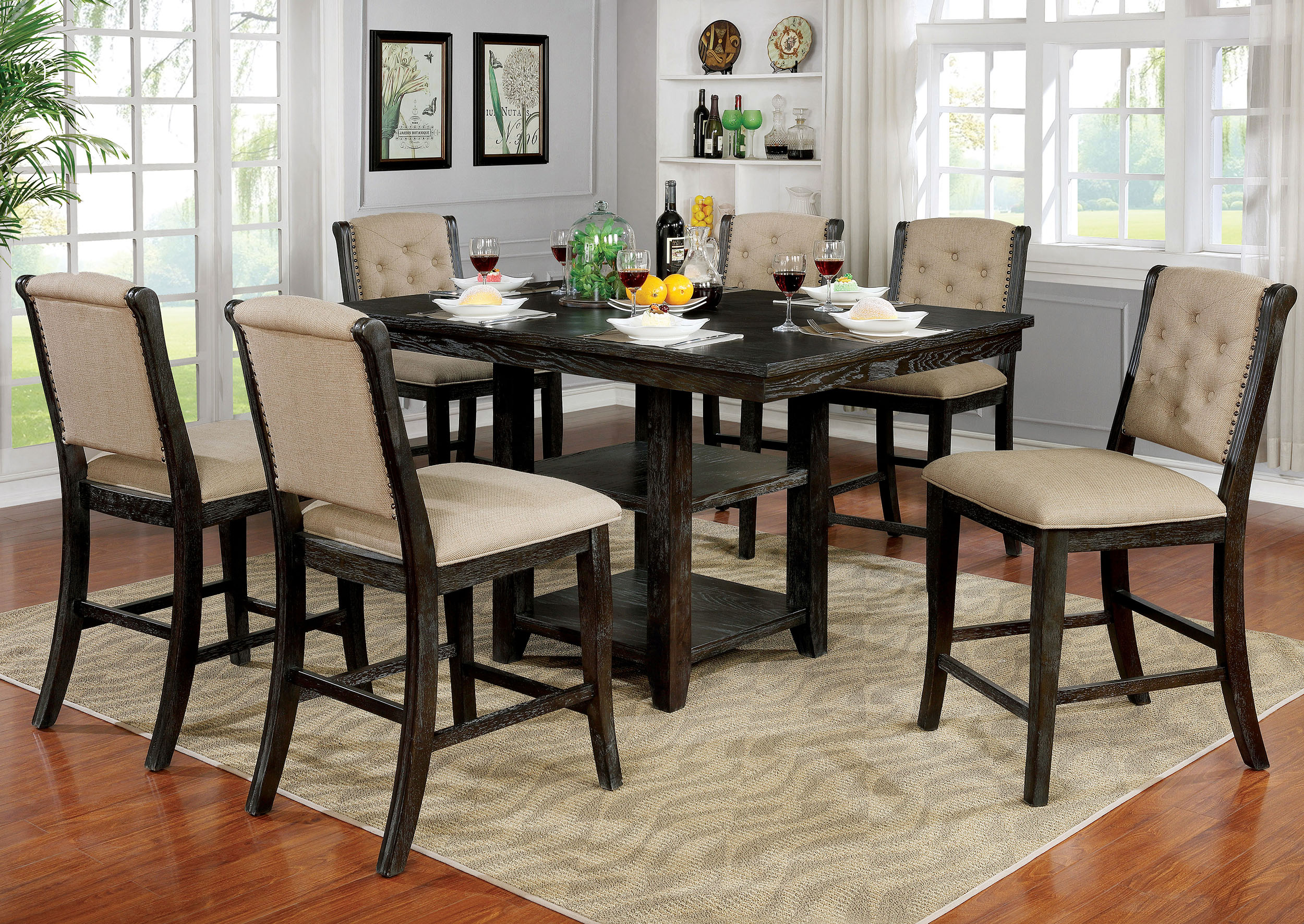 Trigosa Rustic 7-Piece Wood Counter Height Dining Set