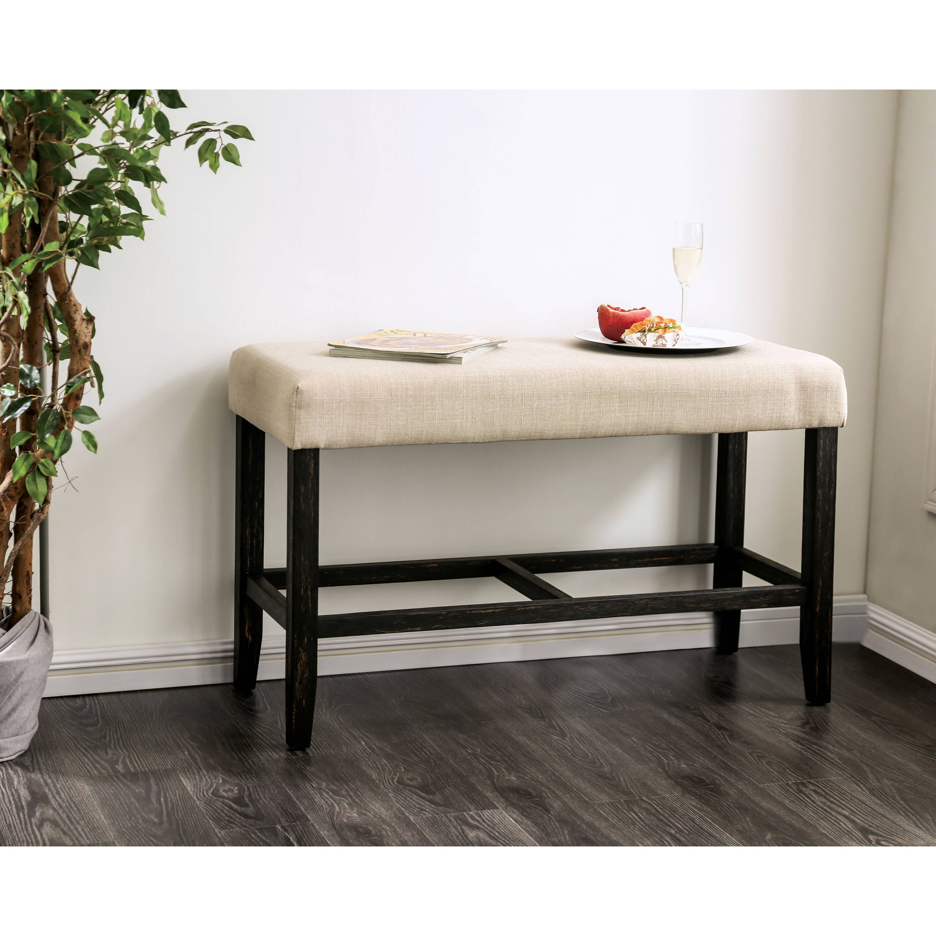 Shielle Rustic Padded Counter Height Bench in Ivory
