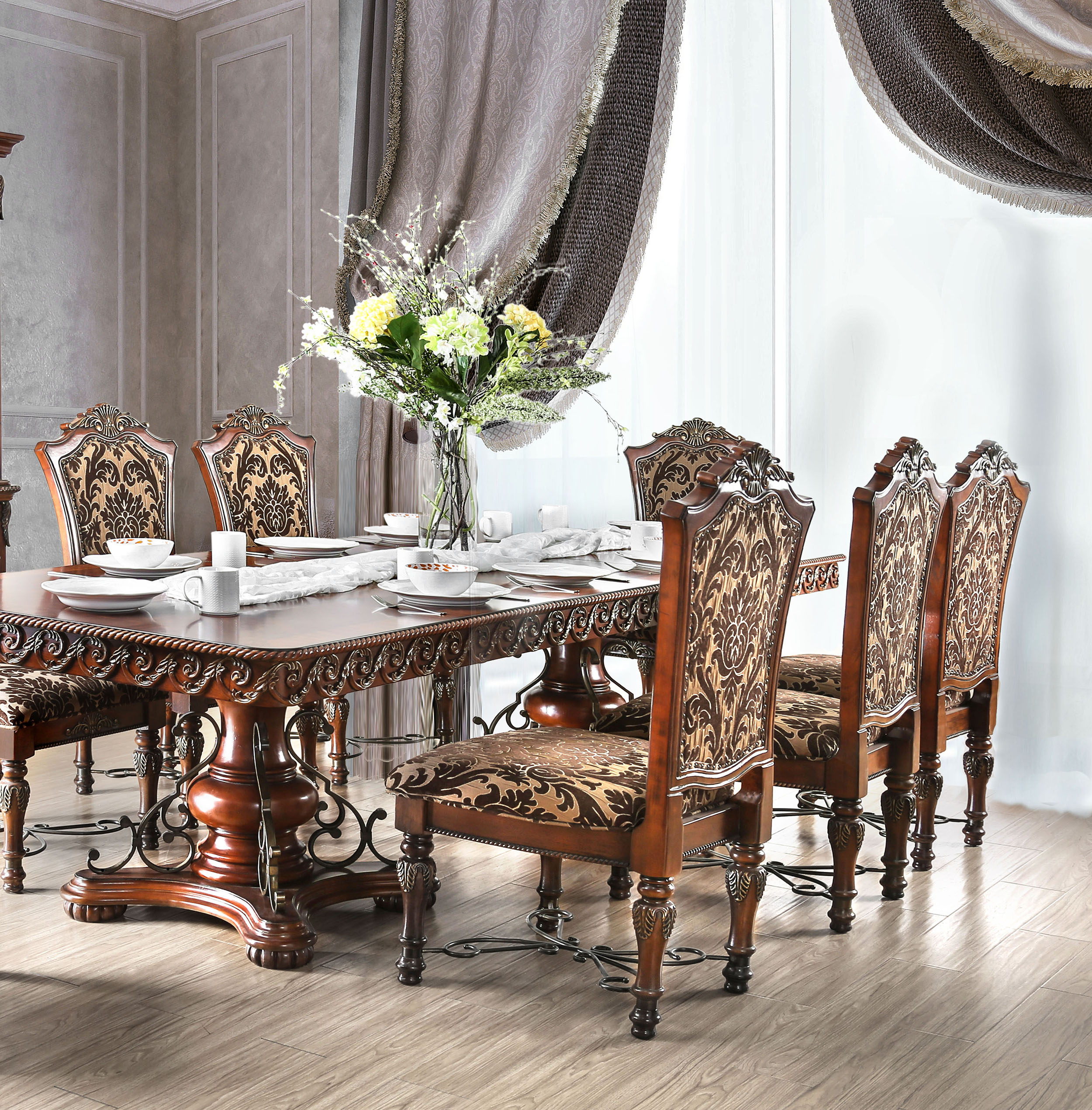 Emari Traditional 7-Piece Solid Wood Dining Set