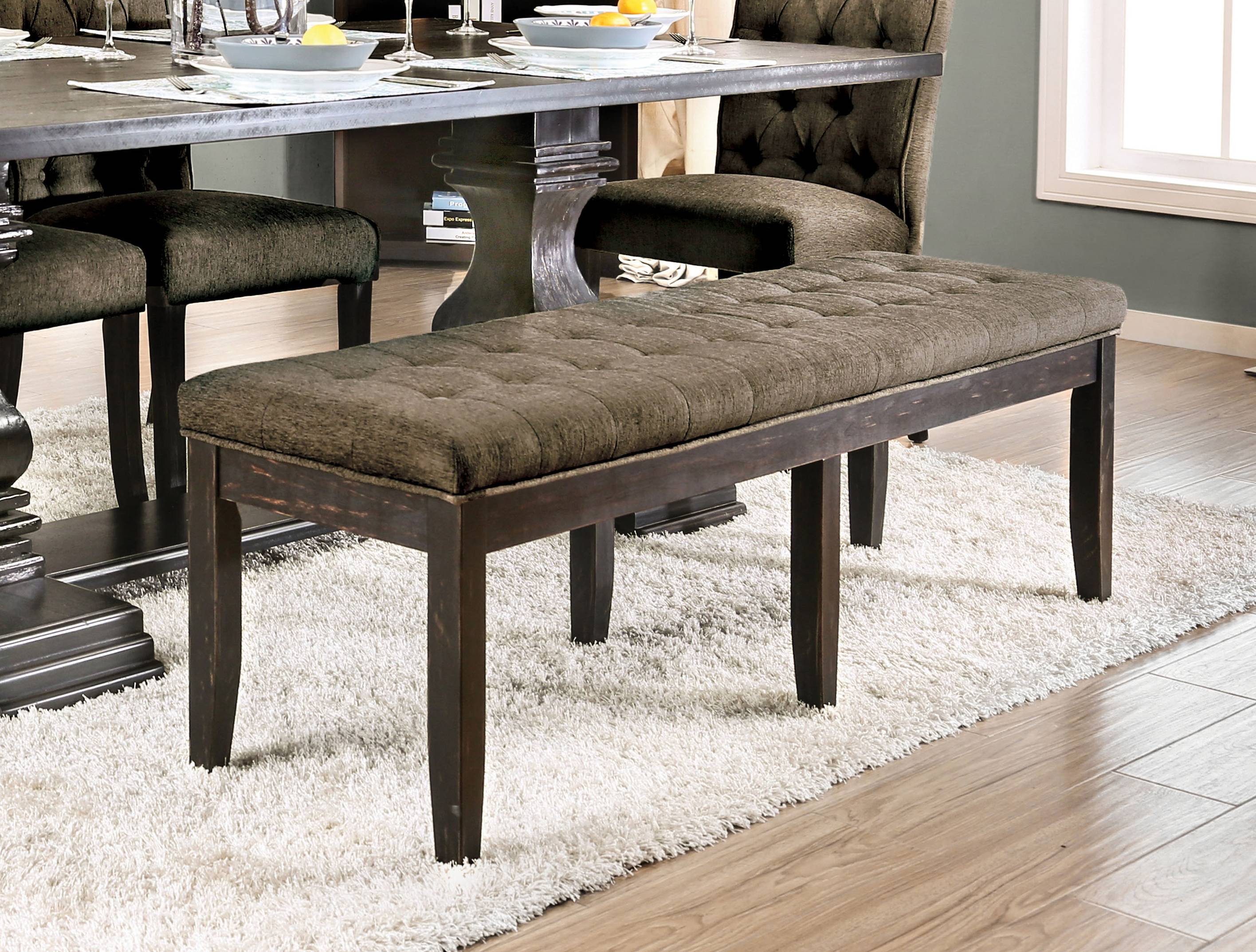 Lilla Rustic Button Tufted Bench in Antique Black and Gray