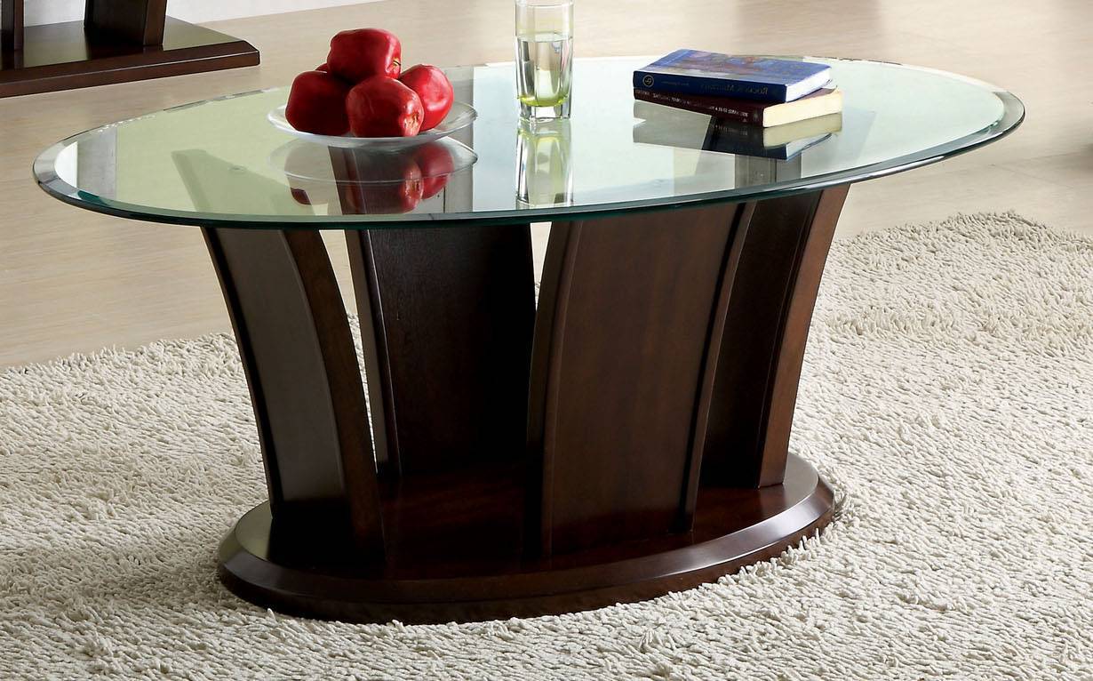 Jillyn Contemporary Glass Top Coffee Table in Dark Cherry