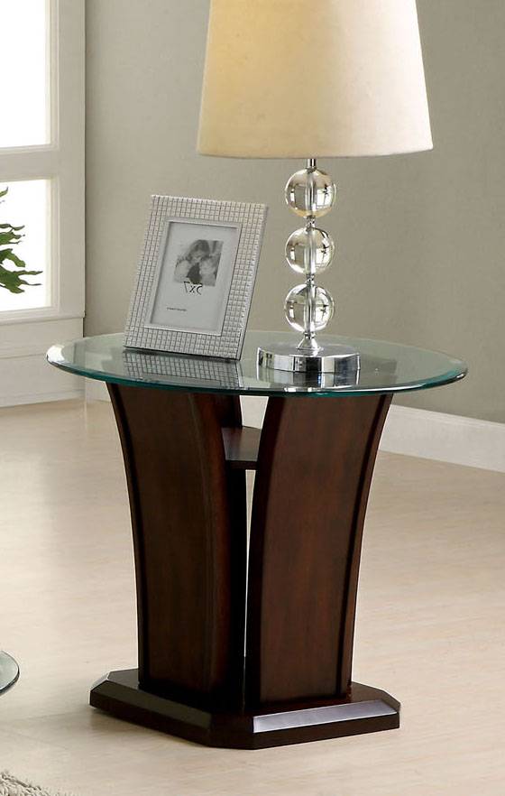 Jillyn Contemporary Glass Top End Table in Brown Cherry