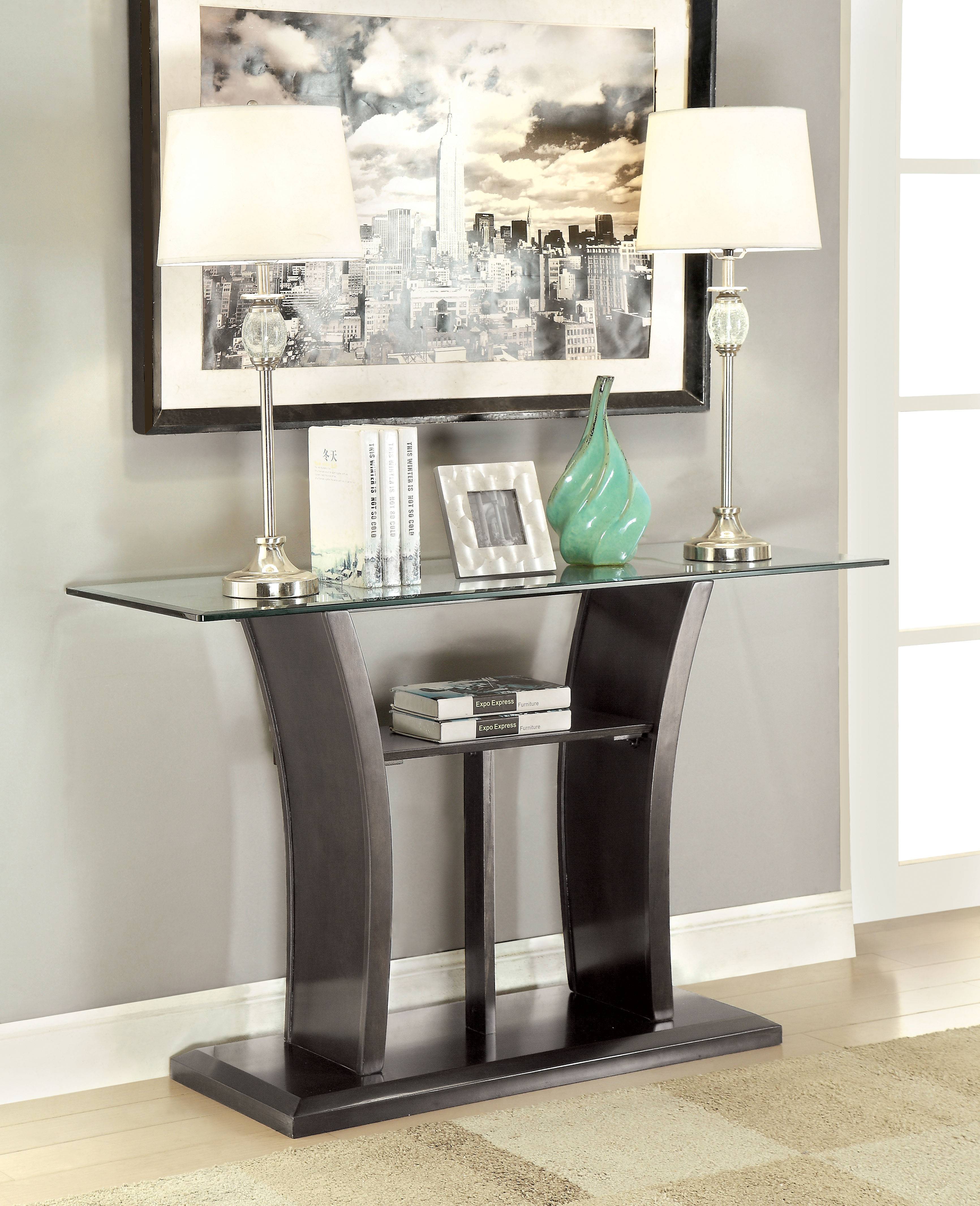 Jillyn Contemporary Glass Top Console Table in Gray