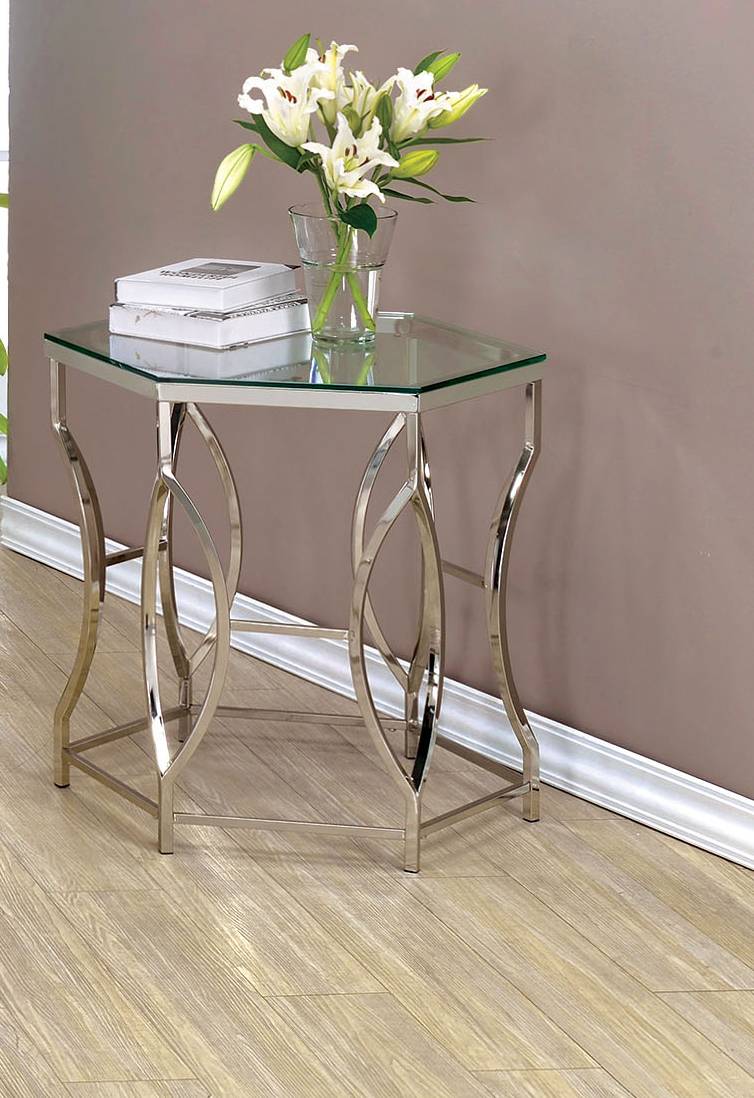 Firnley Contemporary Glass Top Hexagon End Table