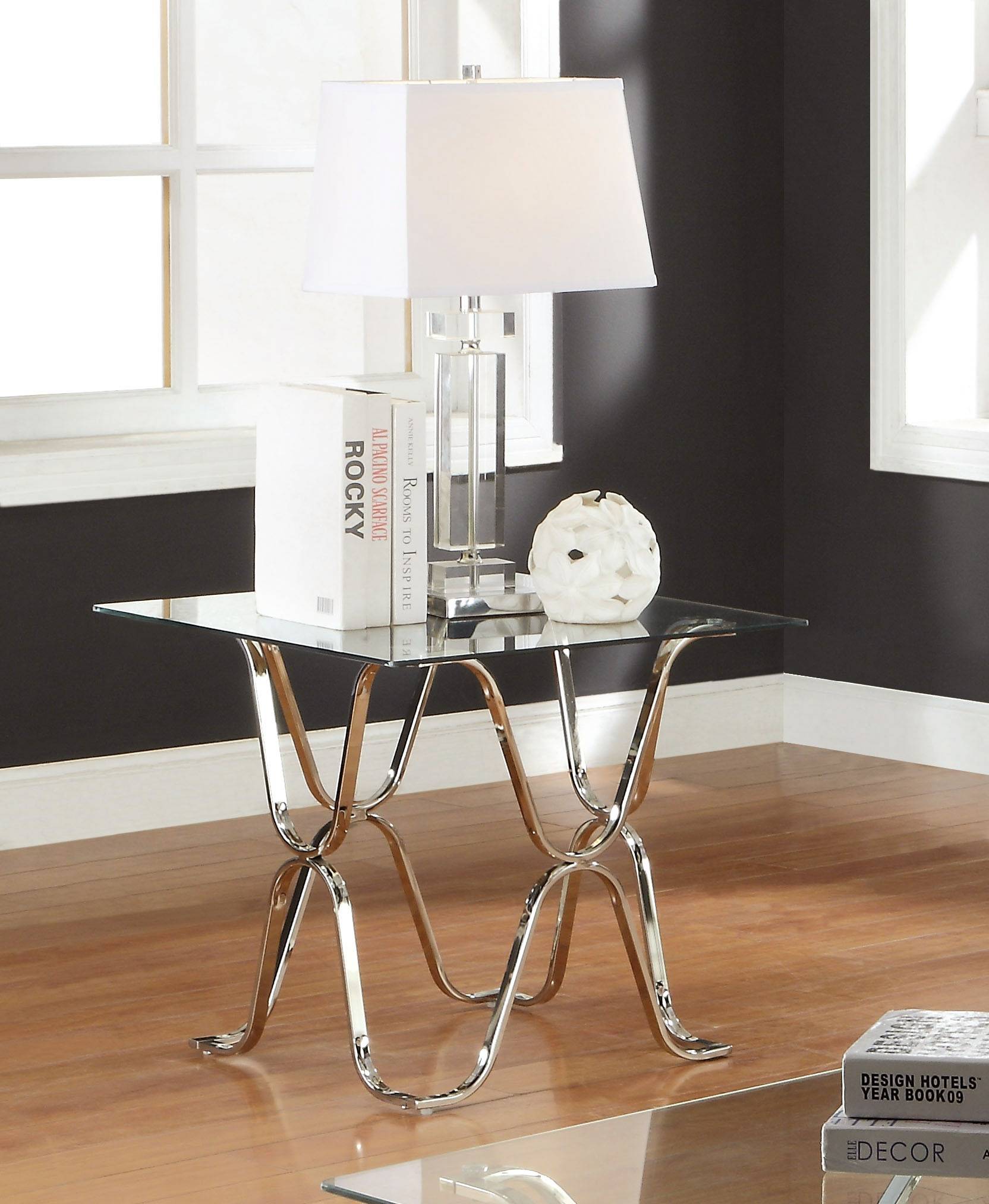 Madorra Contemporary Glass Top End Table