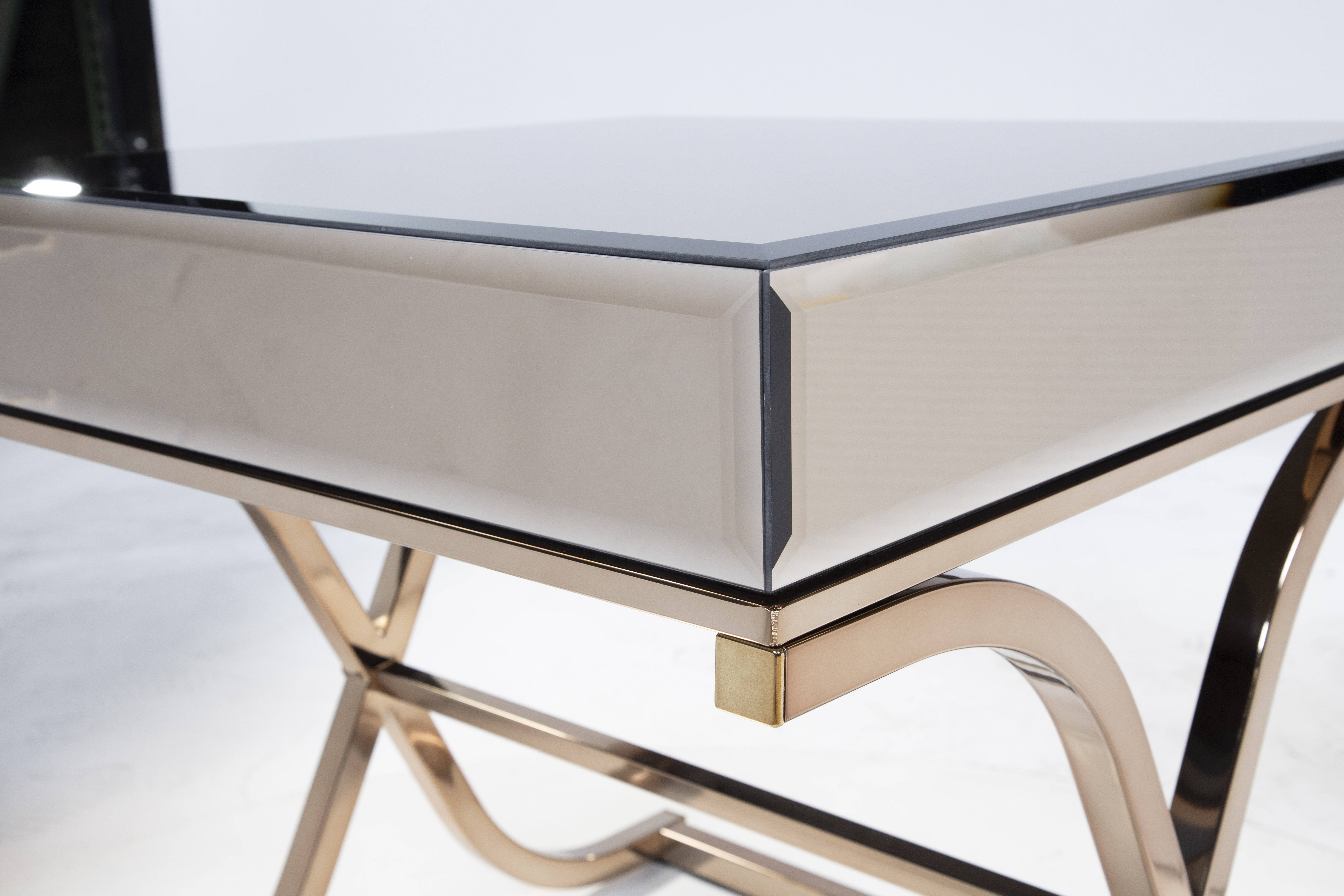 Lorrisa Contemporary Glass Top End Table in Brass