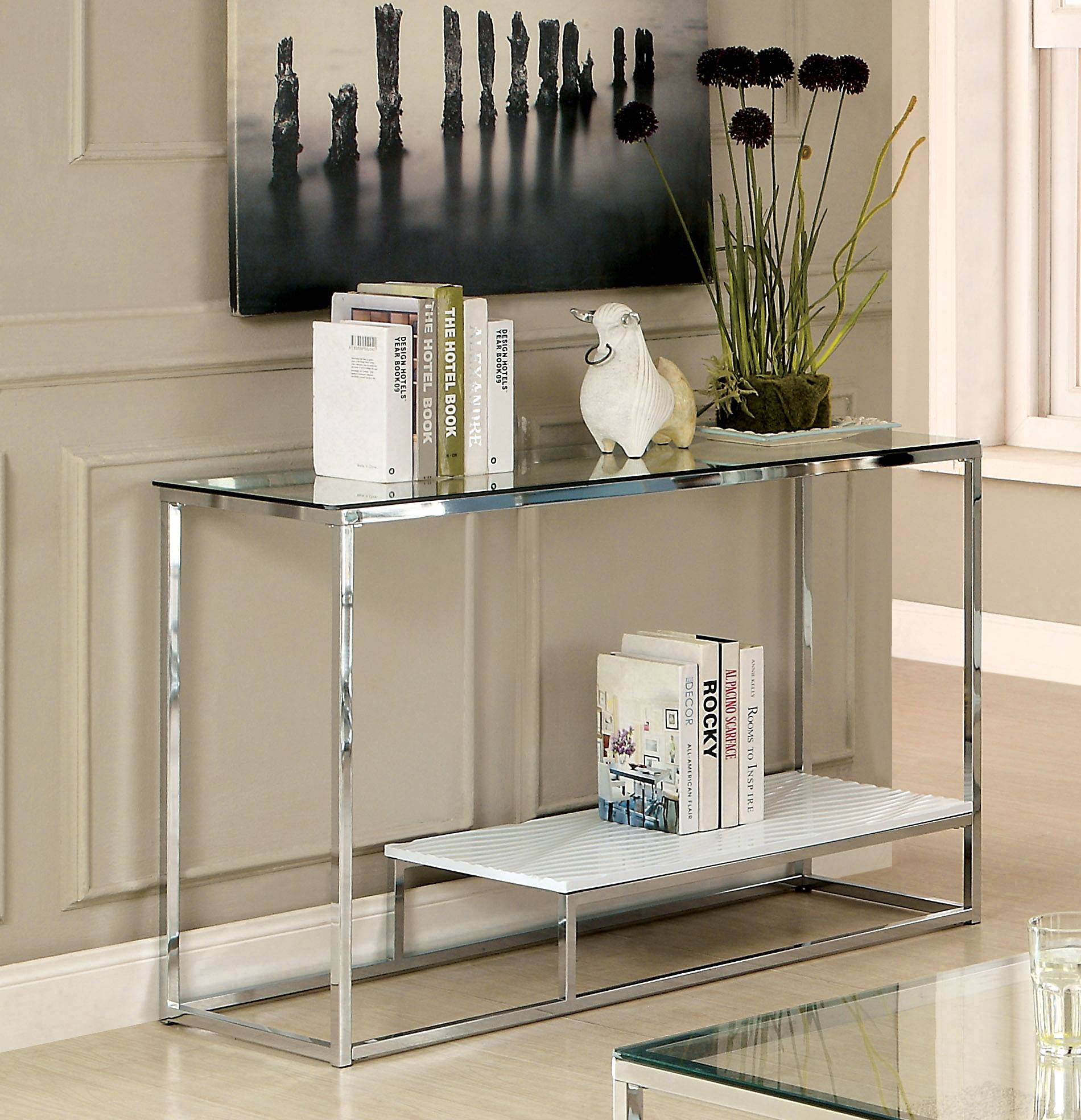 Aldea Contemporary Glass Top Sofa Table