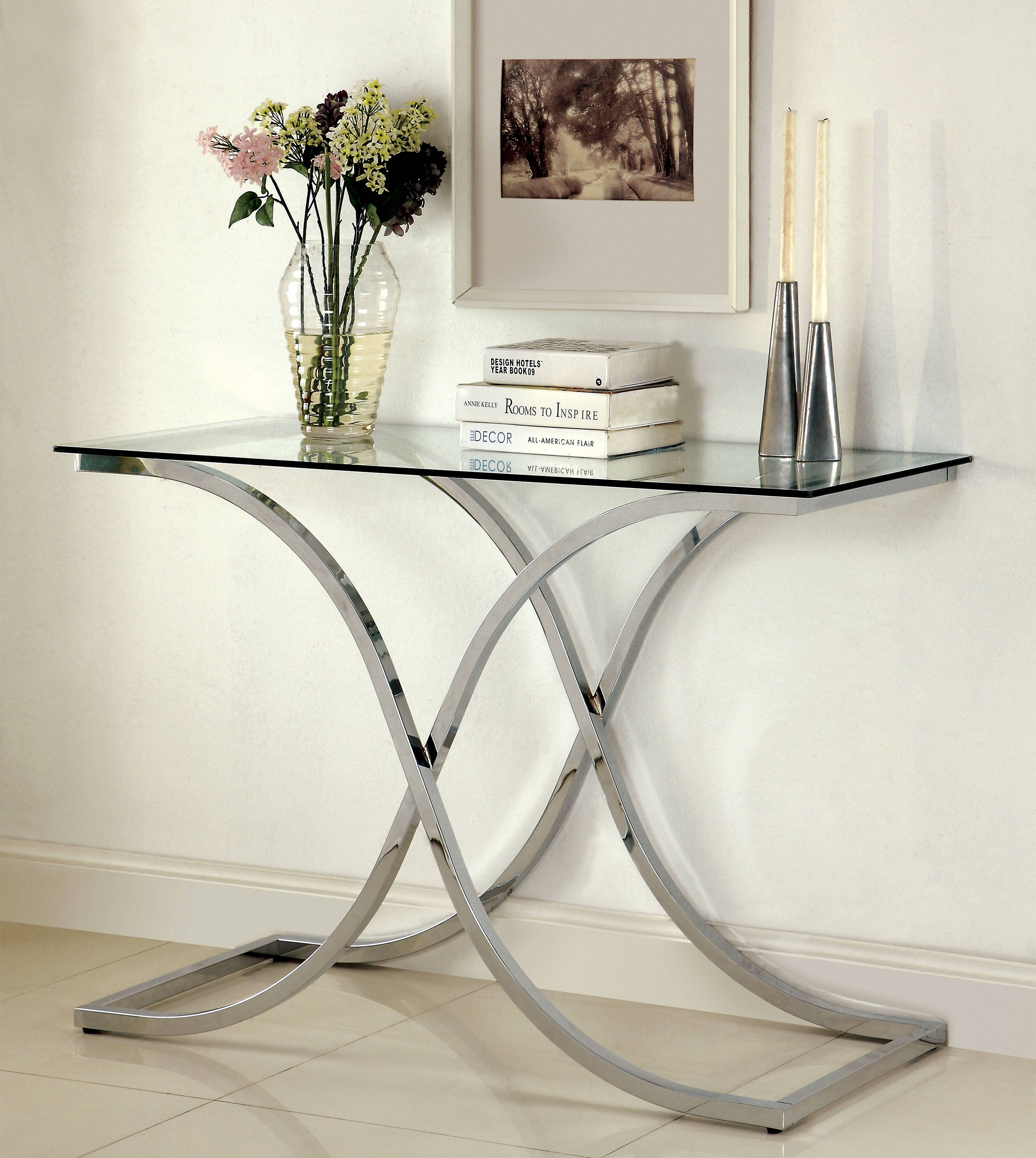 Maxton Contemporary Glass Top Console Table