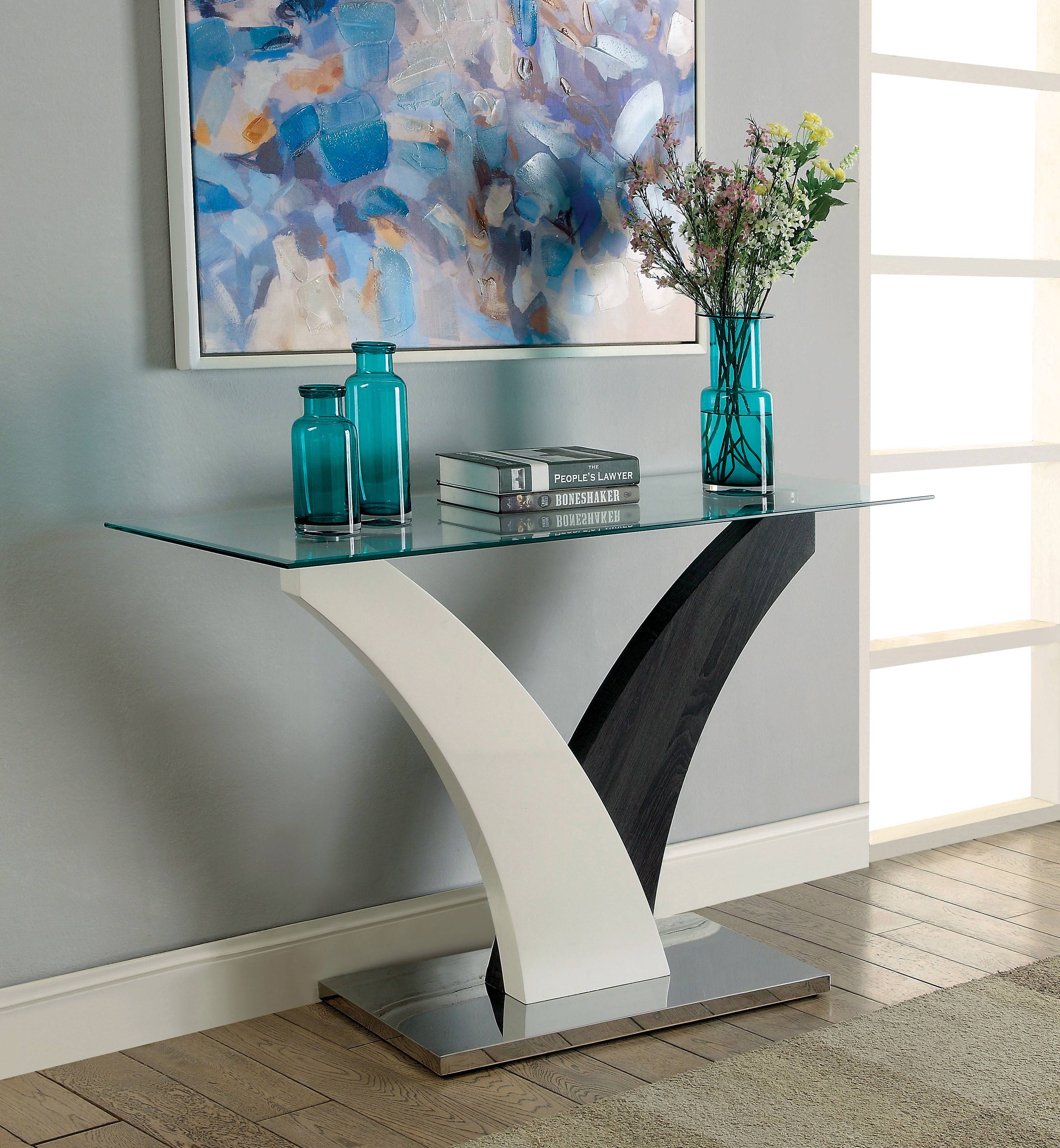 Richene Contemporary Glass Top Console Table
