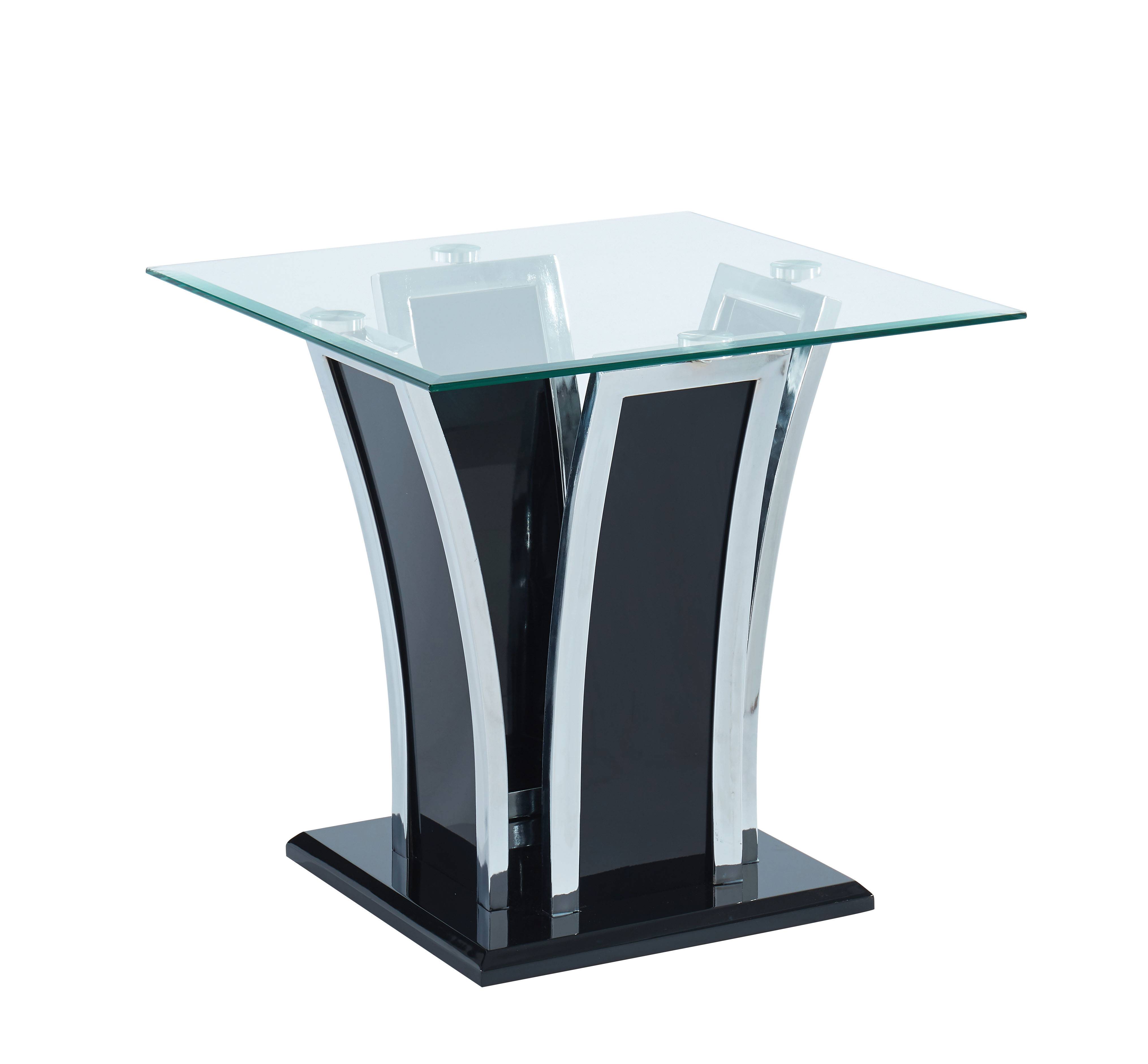 Warsan Contemporary Glass Top End Table in Glossy Black and Chrome