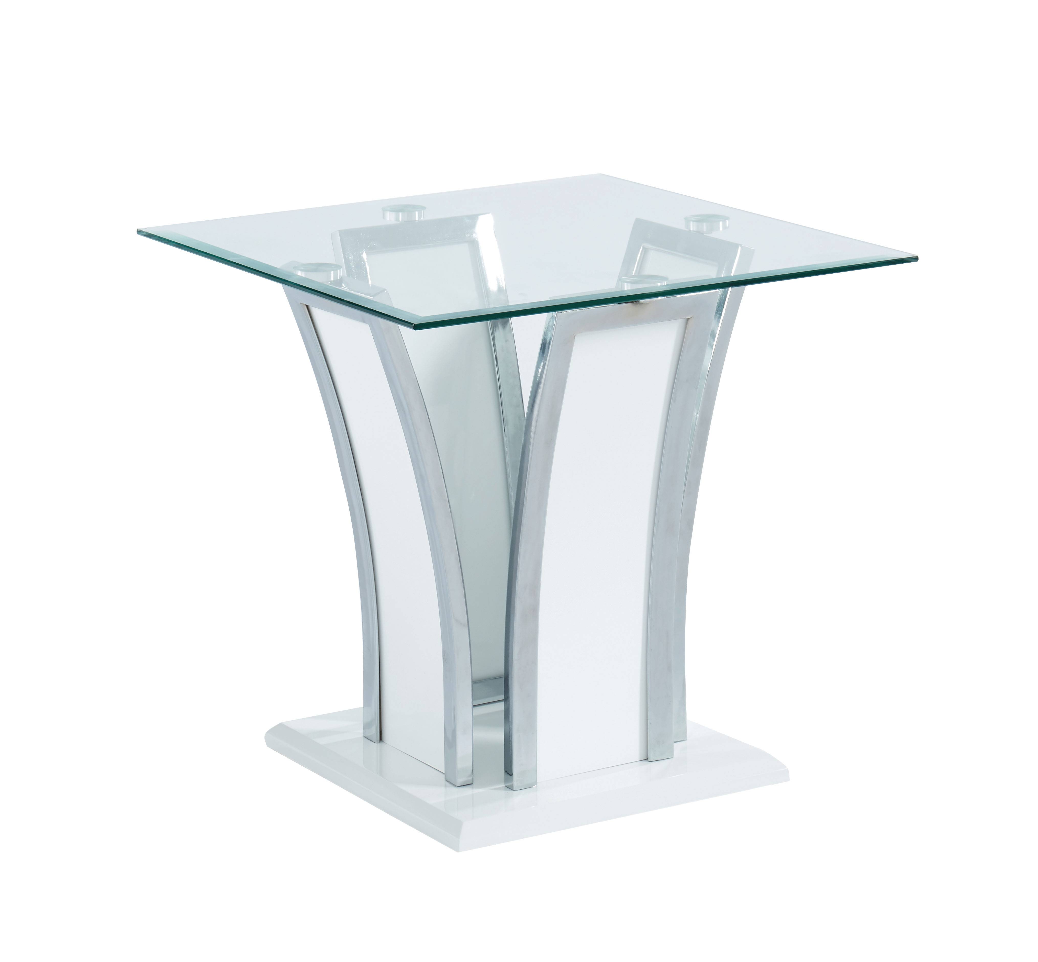 Warsan Contemporary Glass Top End Table in Glossy White and Chrome