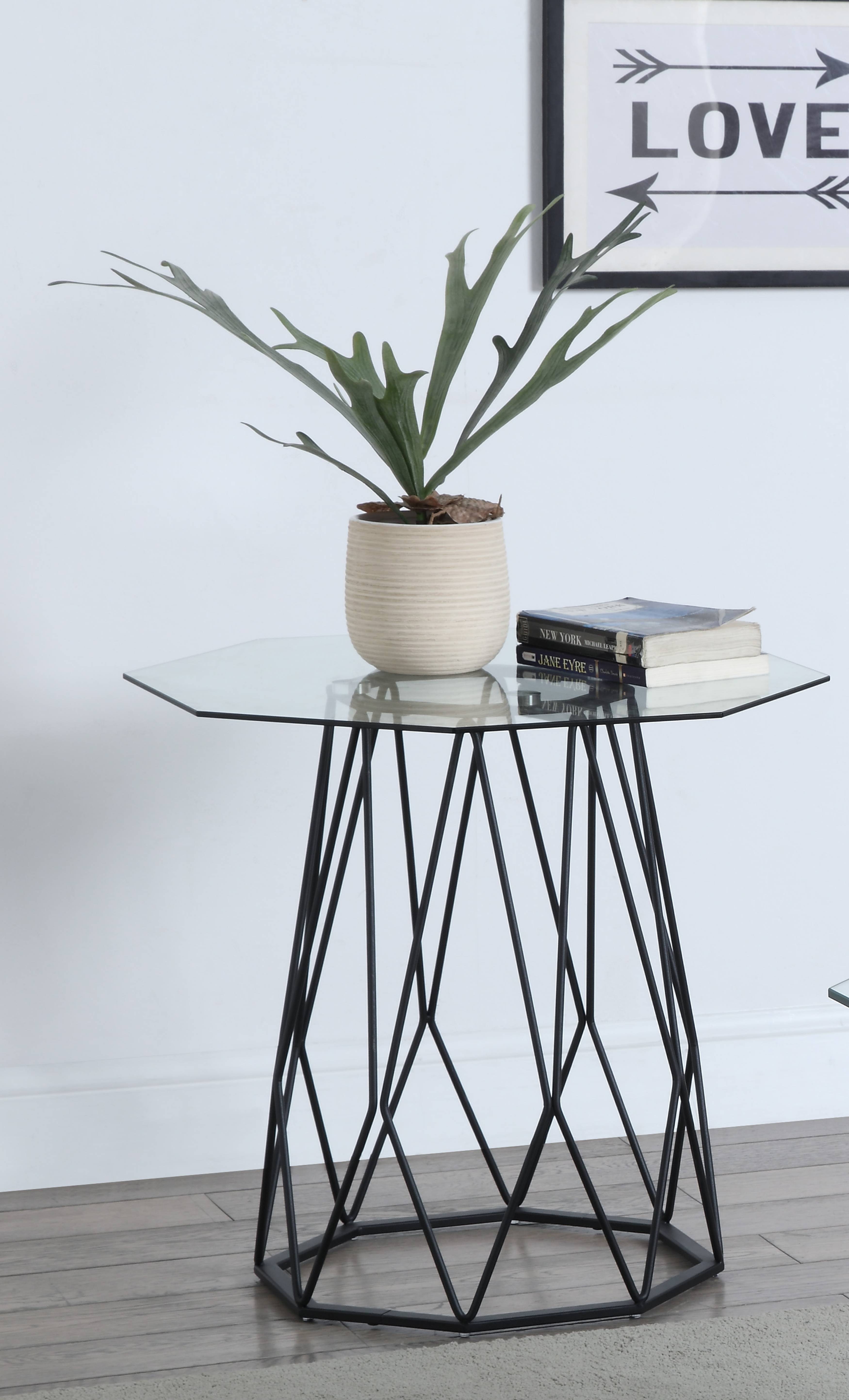 Growder Glass Top End Table in Black