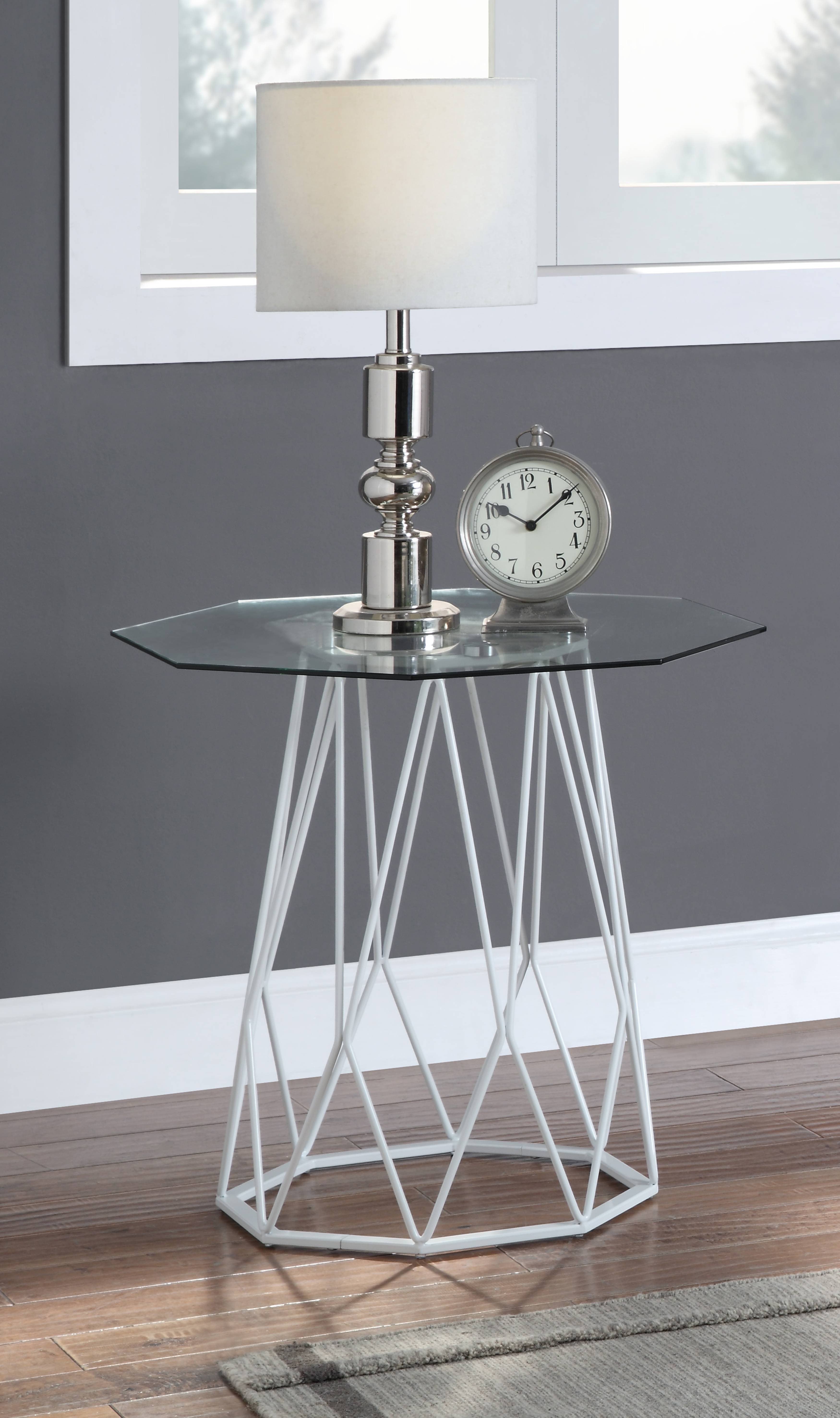 Growder Glass Top End Table in White