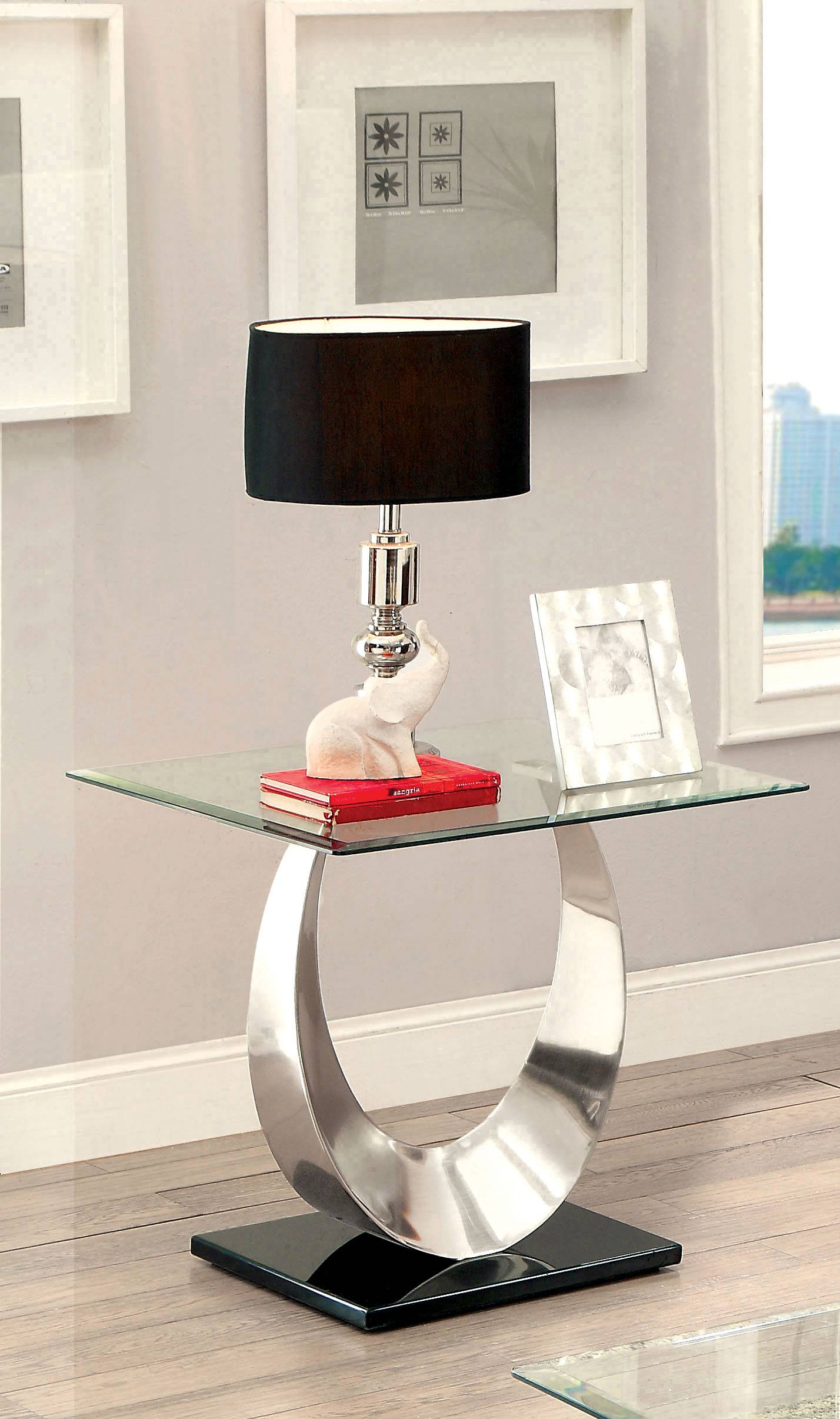 Lovelle Contemporary Glass Top End Table