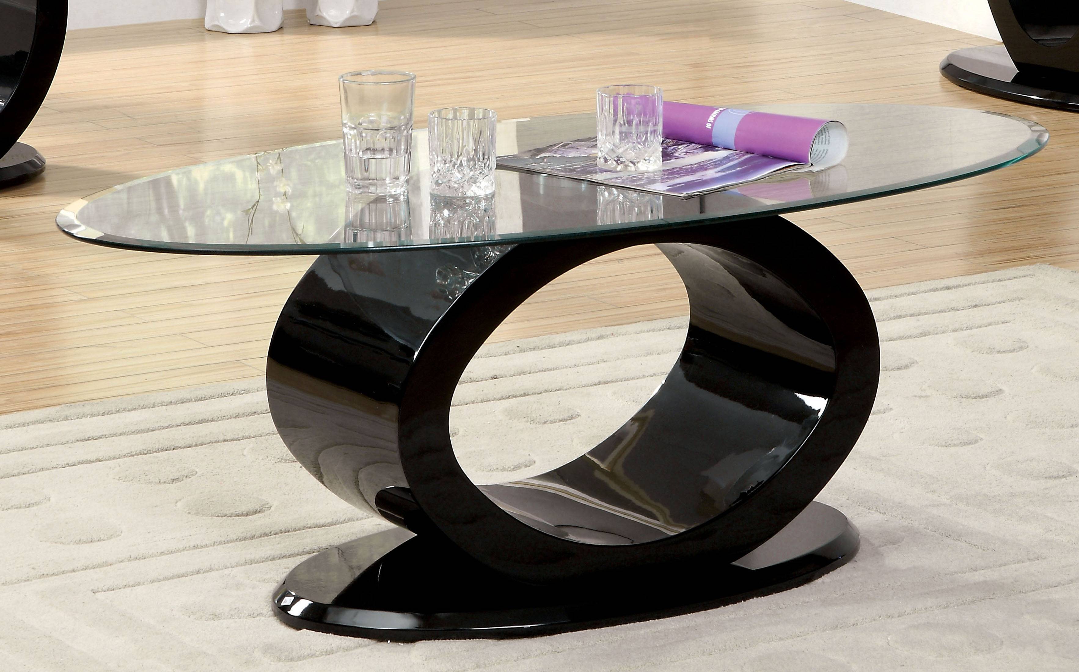 Lyndie Contemporary Glass Top Coffee Table in Black