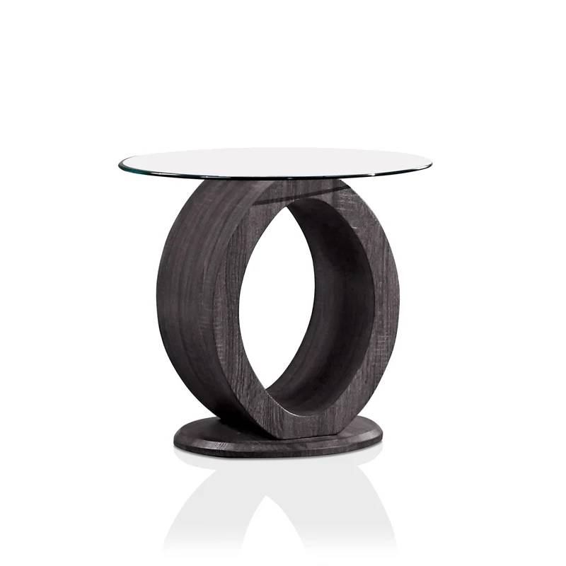 Lyndie Contemporary Glass Top End Table in Gray