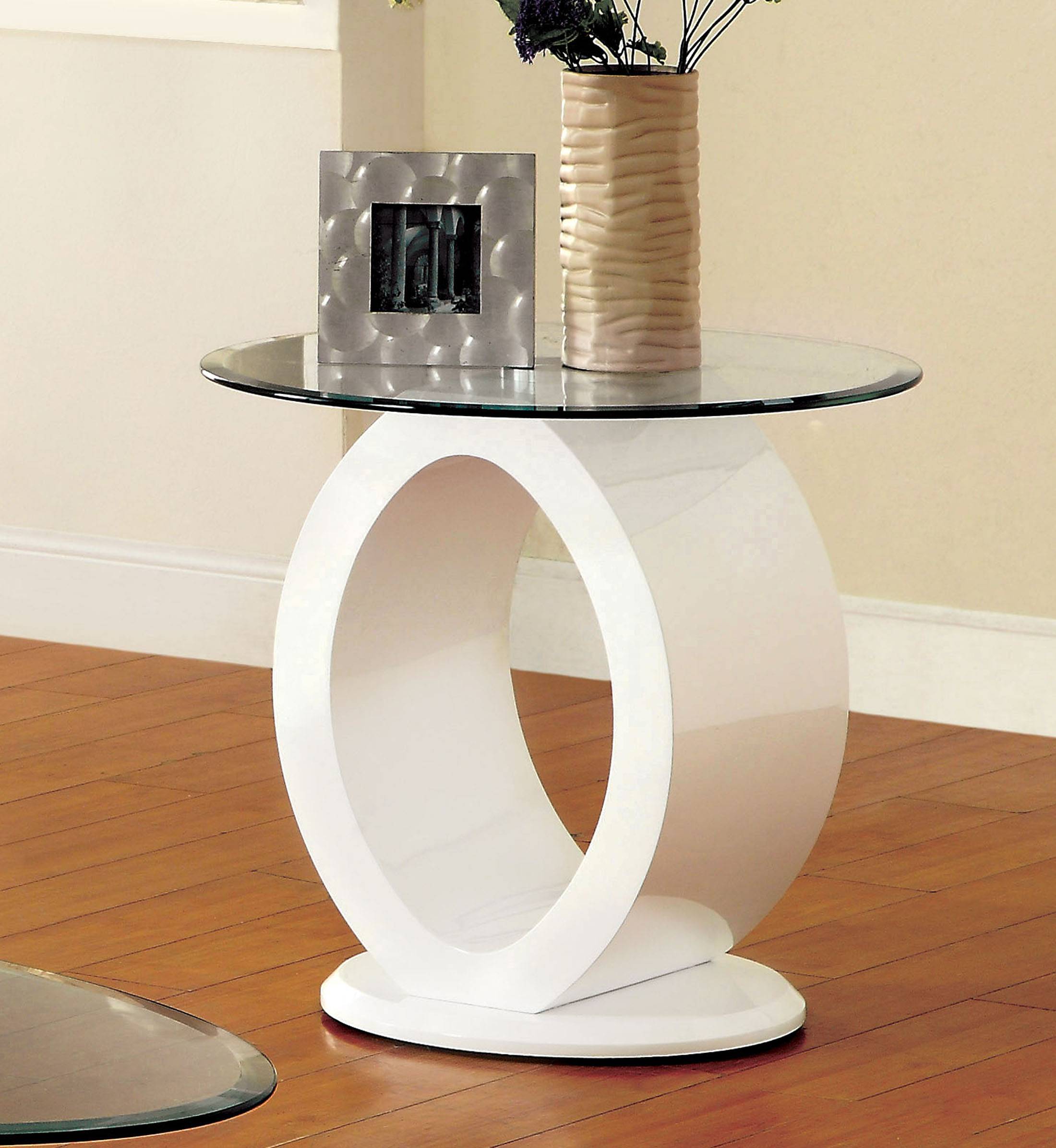 Lyndie Contemporary Glass Top End Table in White