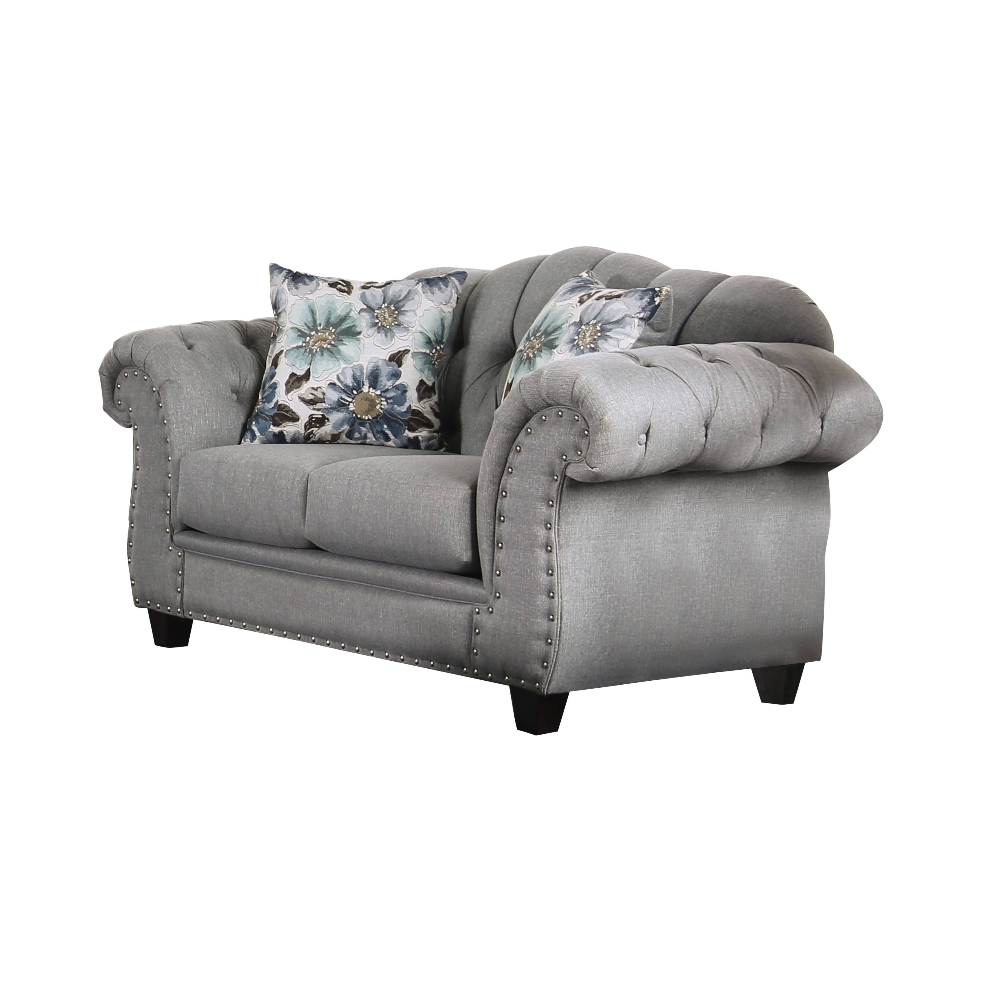 Lunde Transitional Nailhead Trim Loveseat in Gray
