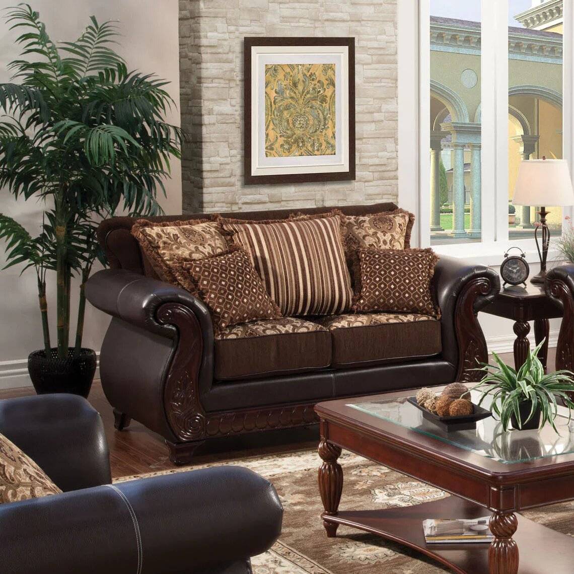 Drala Traditional Faux Leather Upholstered Loveseat in Dark Brown