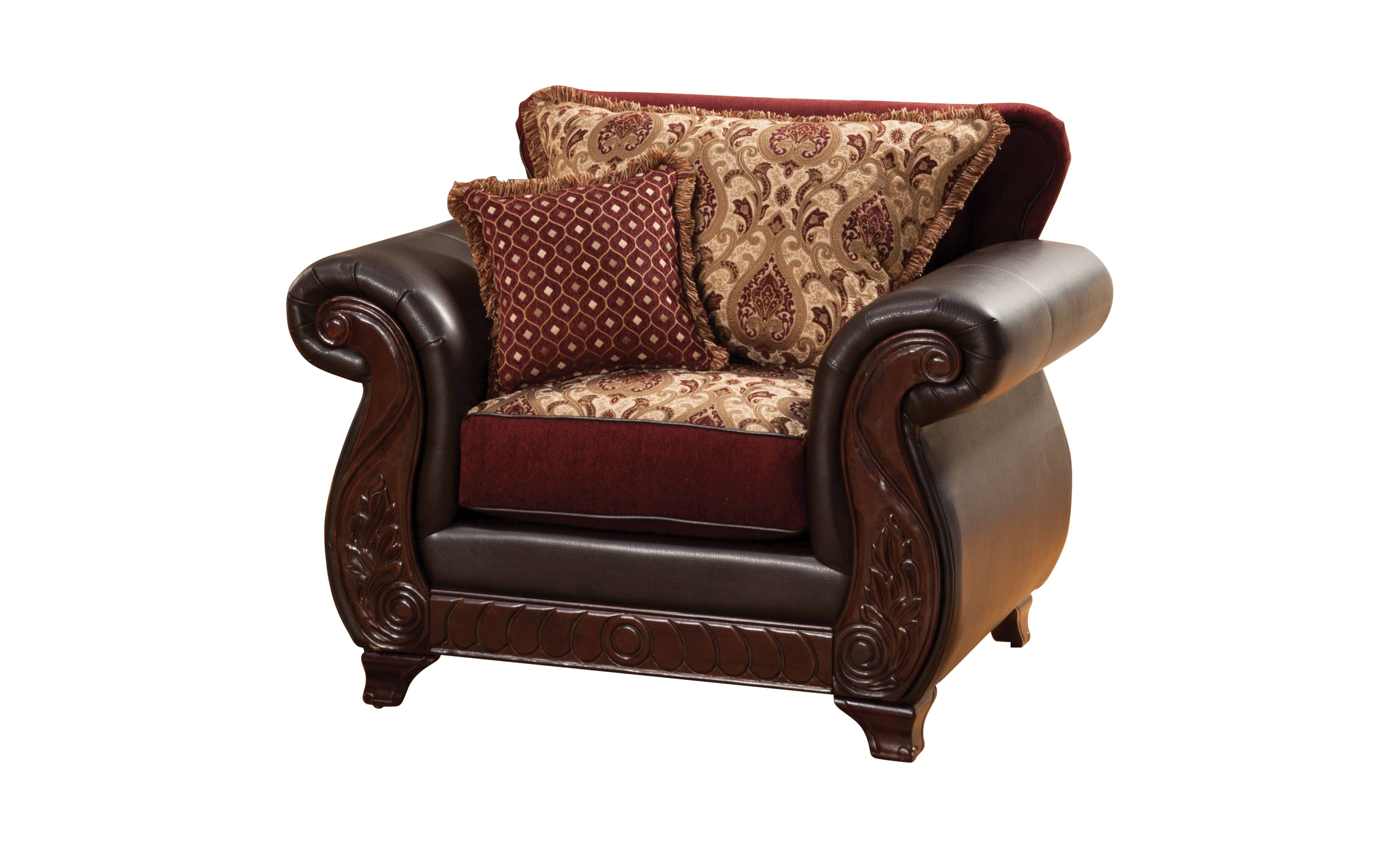 Drala Traditional Faux Leather Arm Chair in Burgundy