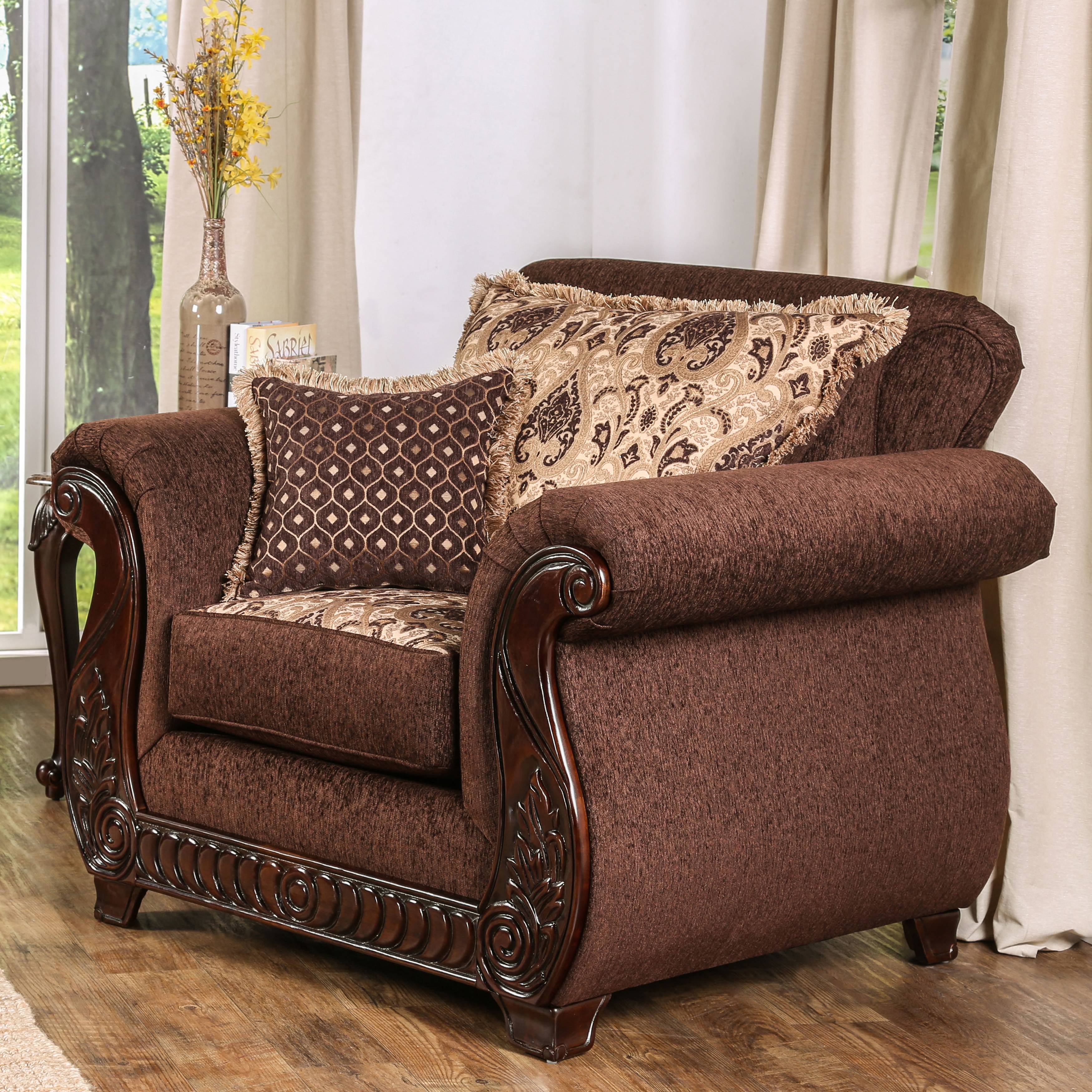 Merzen Traditional Fabric Upholstered Arm Chair in Brown
