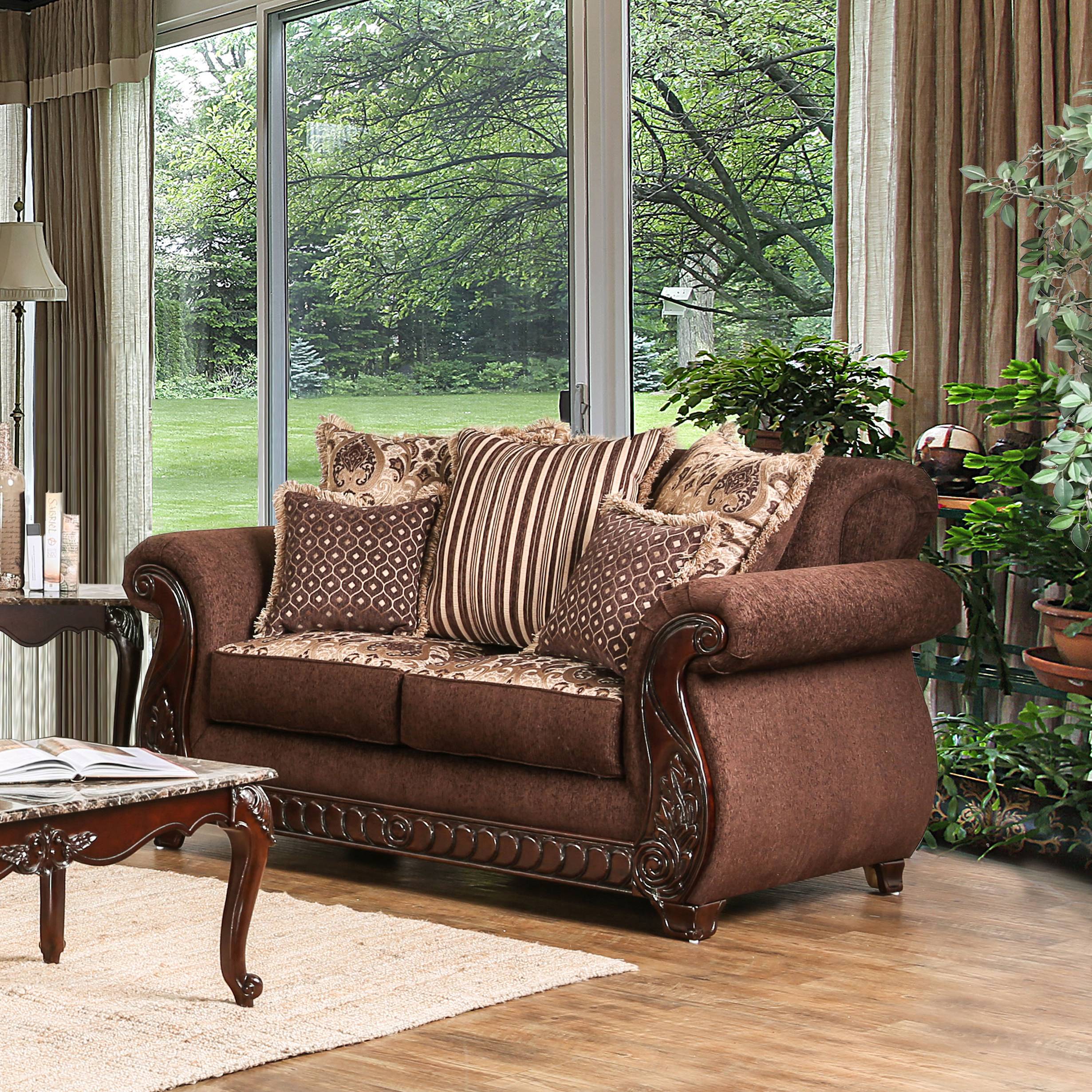 Merzen Traditional Fabric Upholstered Loveseat in Brown