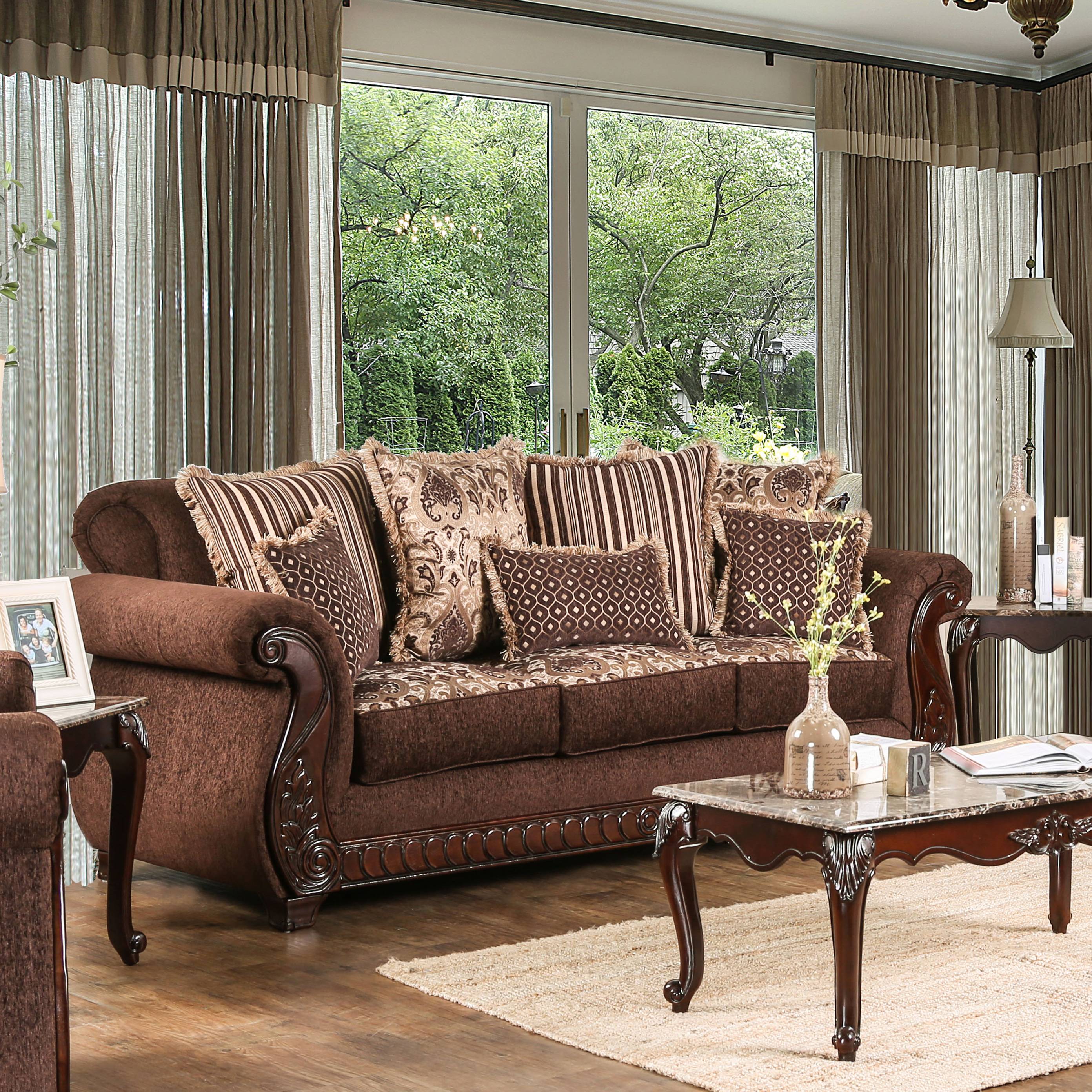 Merzen Traditional Fabric Upholstered Sofa in Brown