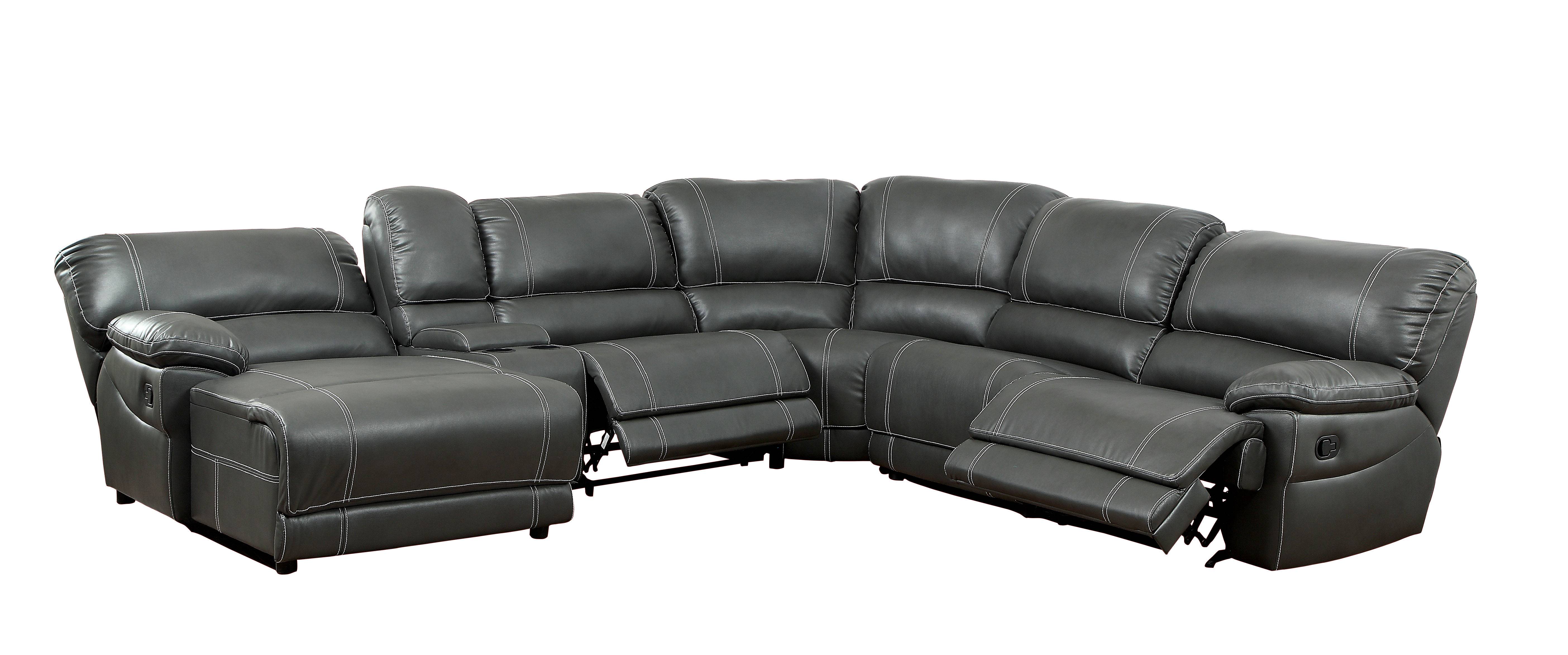 Leora Transitional Faux Leather U-Shape Recliner Sectional in Gray