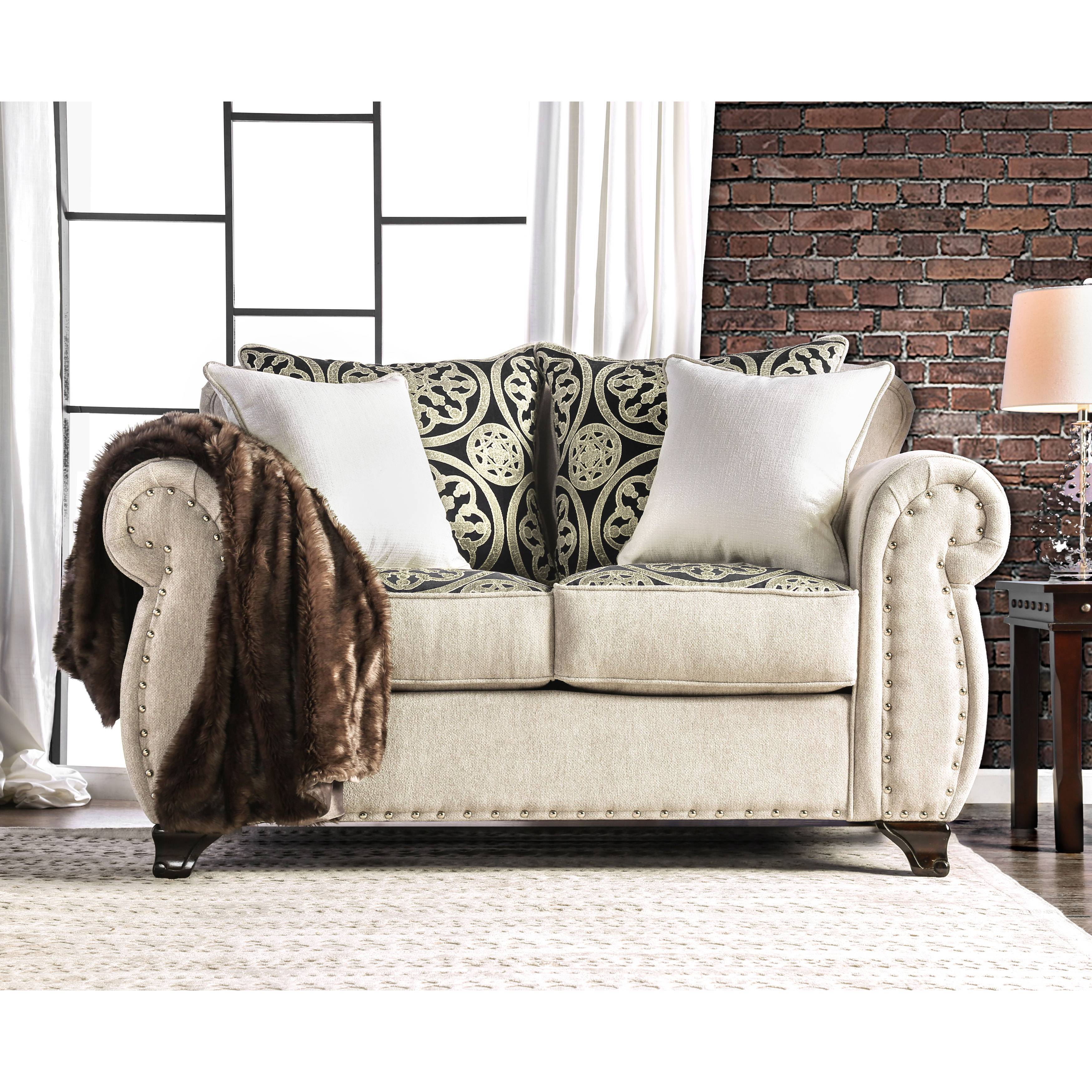 Anika Transitional Upholstered Loveseat in Light Mocha
