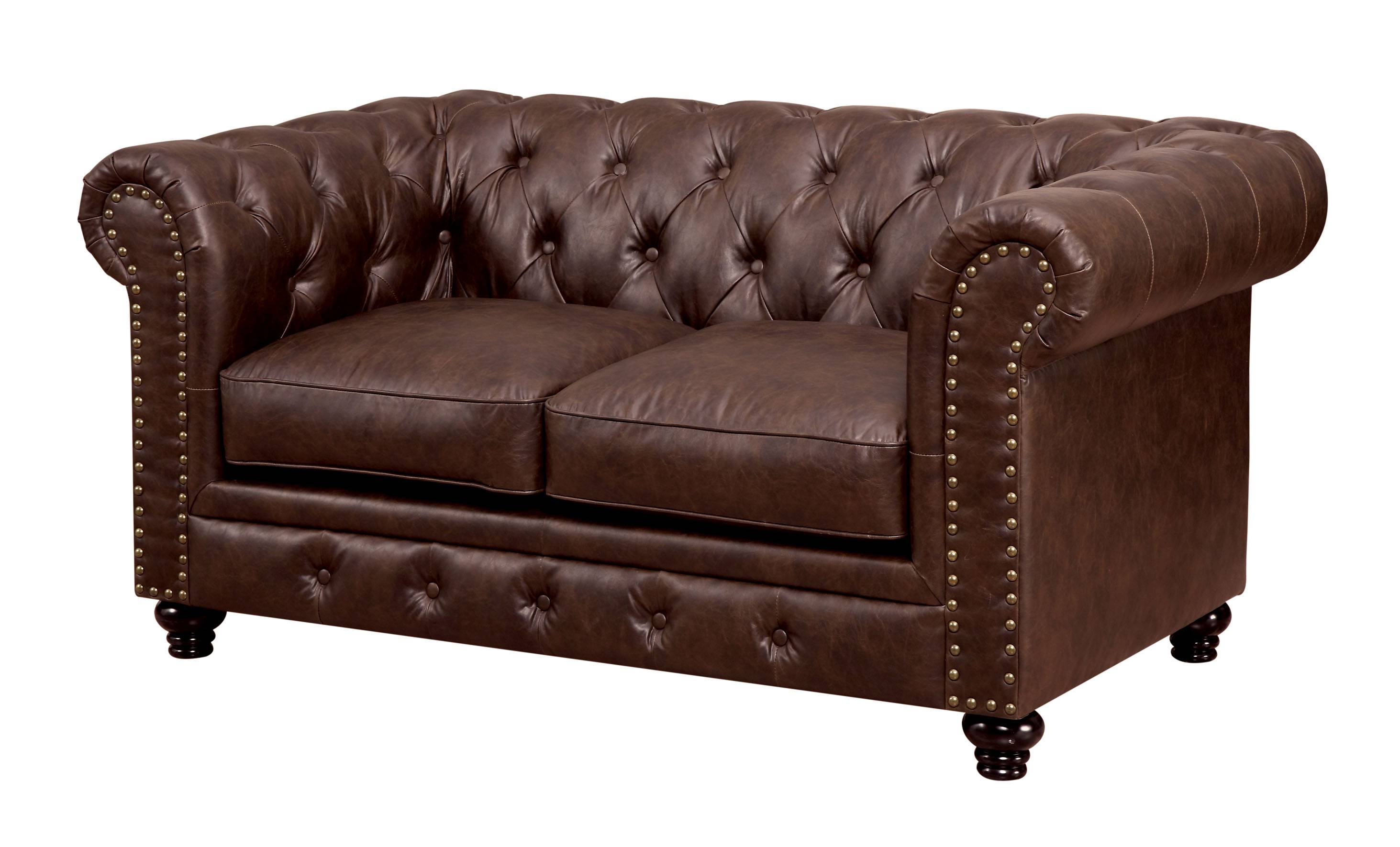 Renett Traditional Fabric Tufted Tuxedo Loveseat in Brown