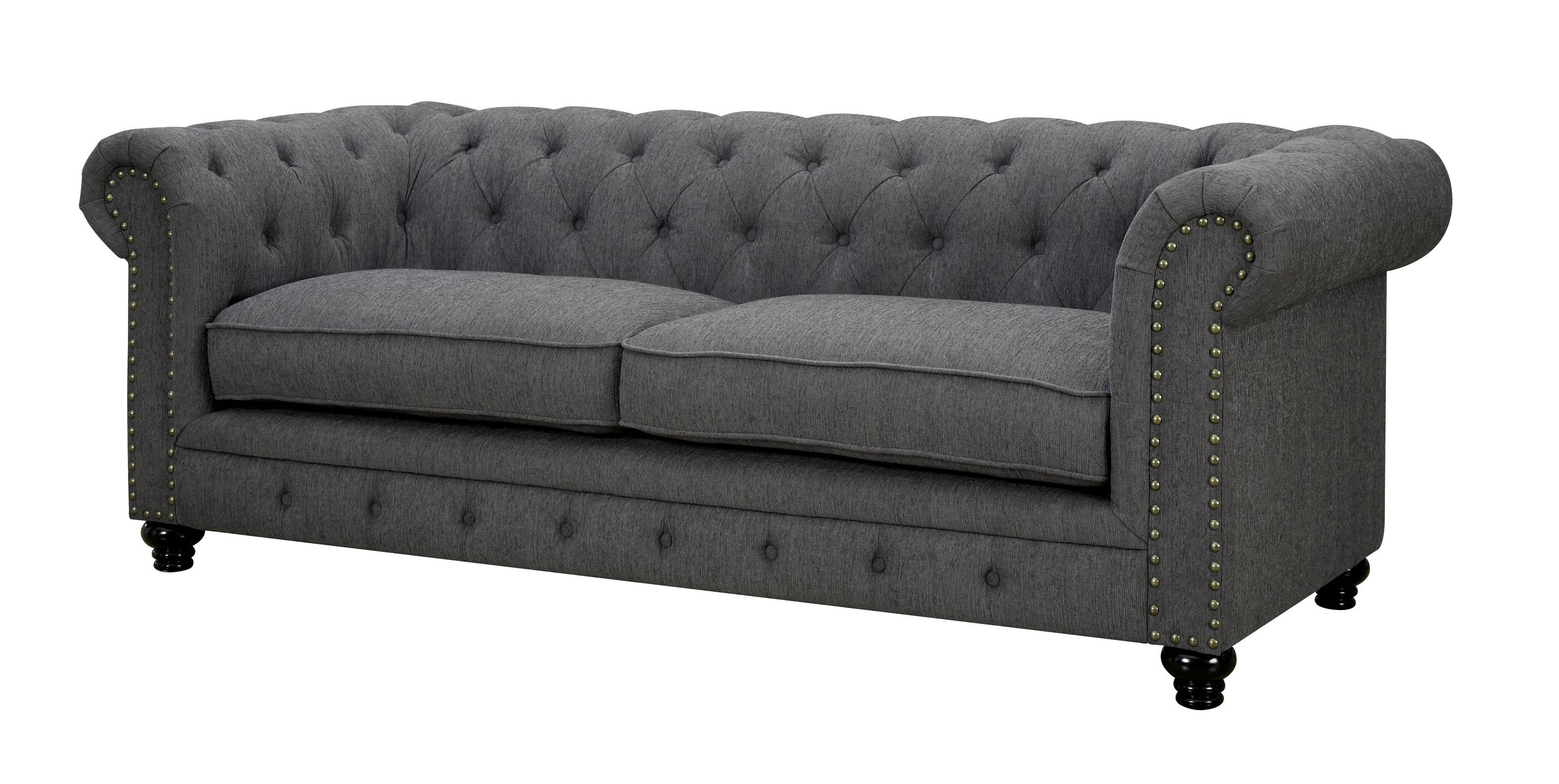 Renett Traditional Fabric Tufted Tuxedo Sofa in Gray