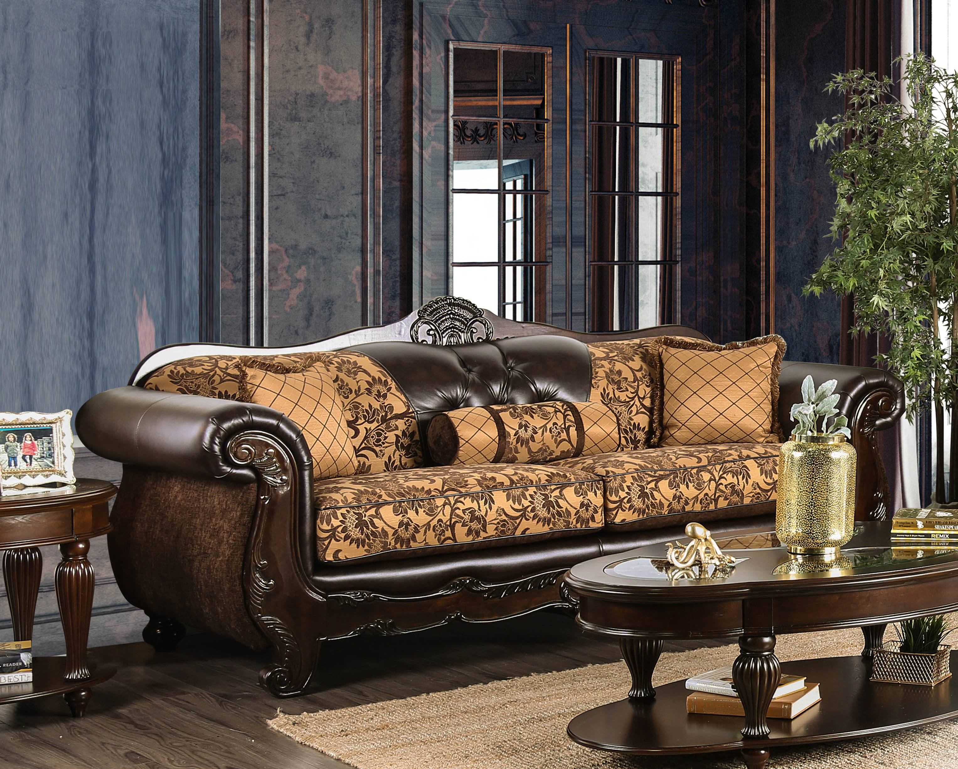 Azzar Traditional Faux Leather Tufted Sofa in Tan and Dark Brown