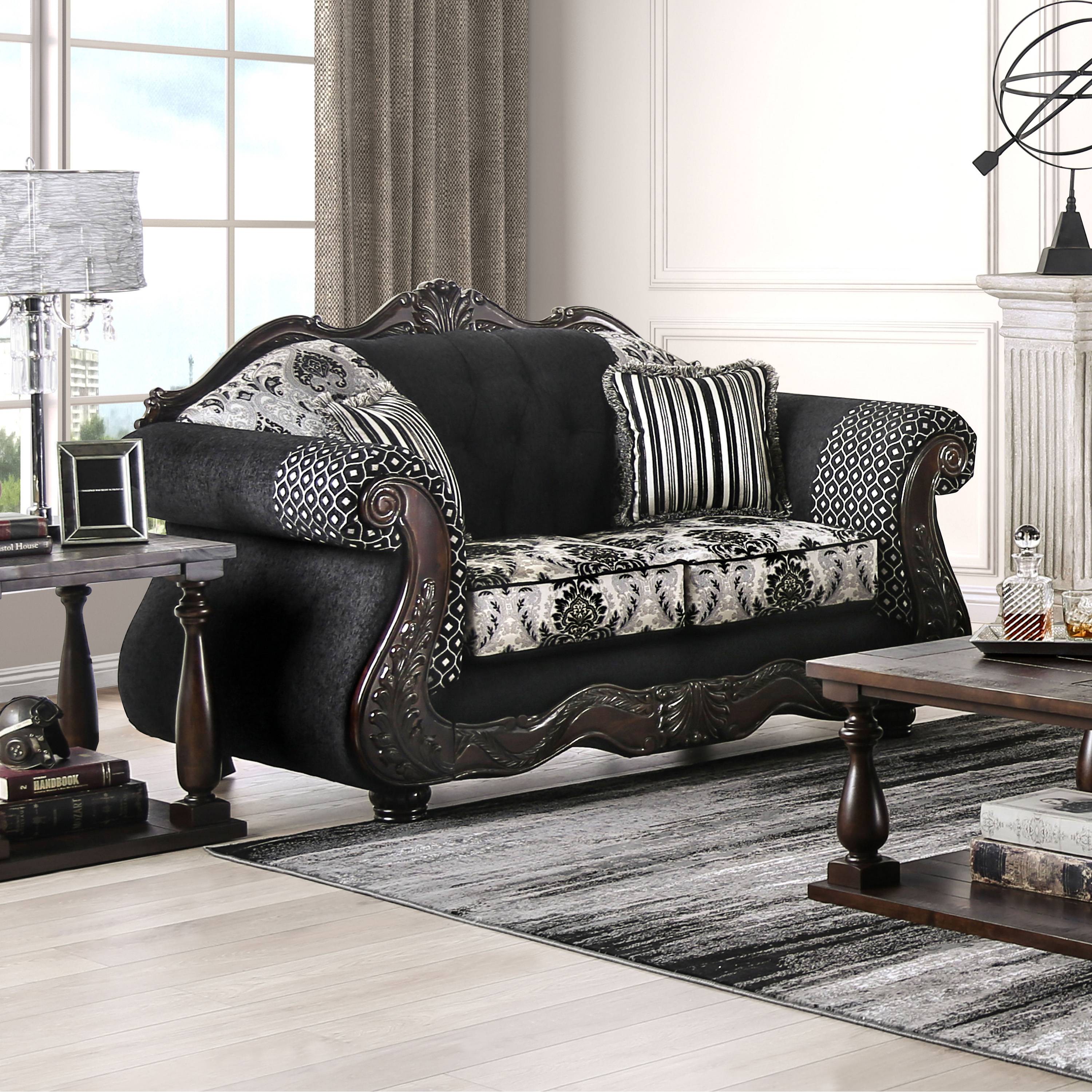 Huan Traditional Rolled Arms Loveseat in Black