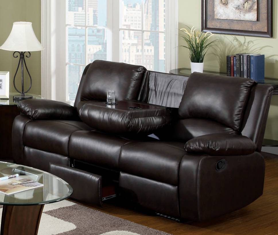Umbrige Transitional Reclining Sofa with Drop-Down Table