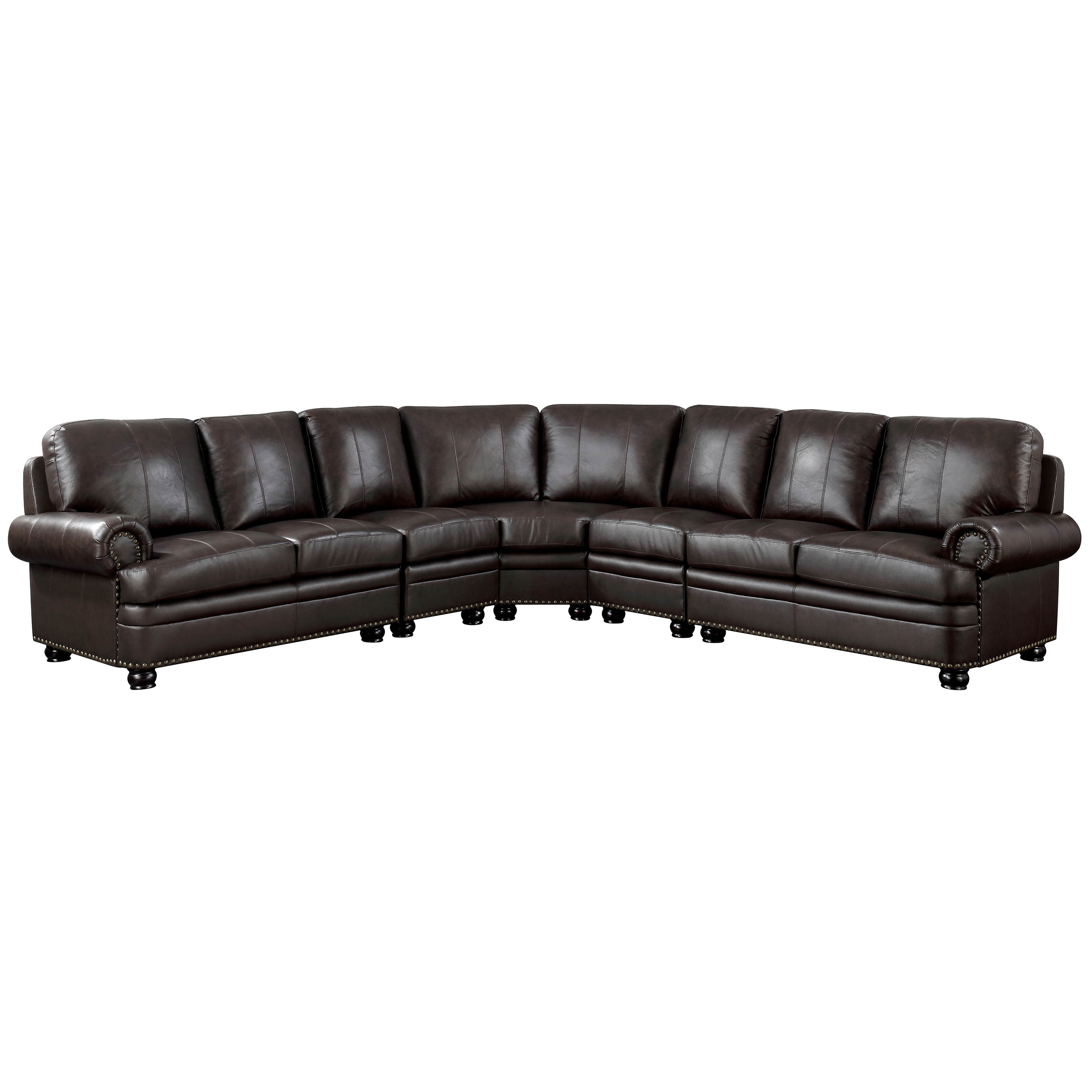Emix Transitional Nailhead Trim Faux Leather Sectional with 2 Armless Chairs