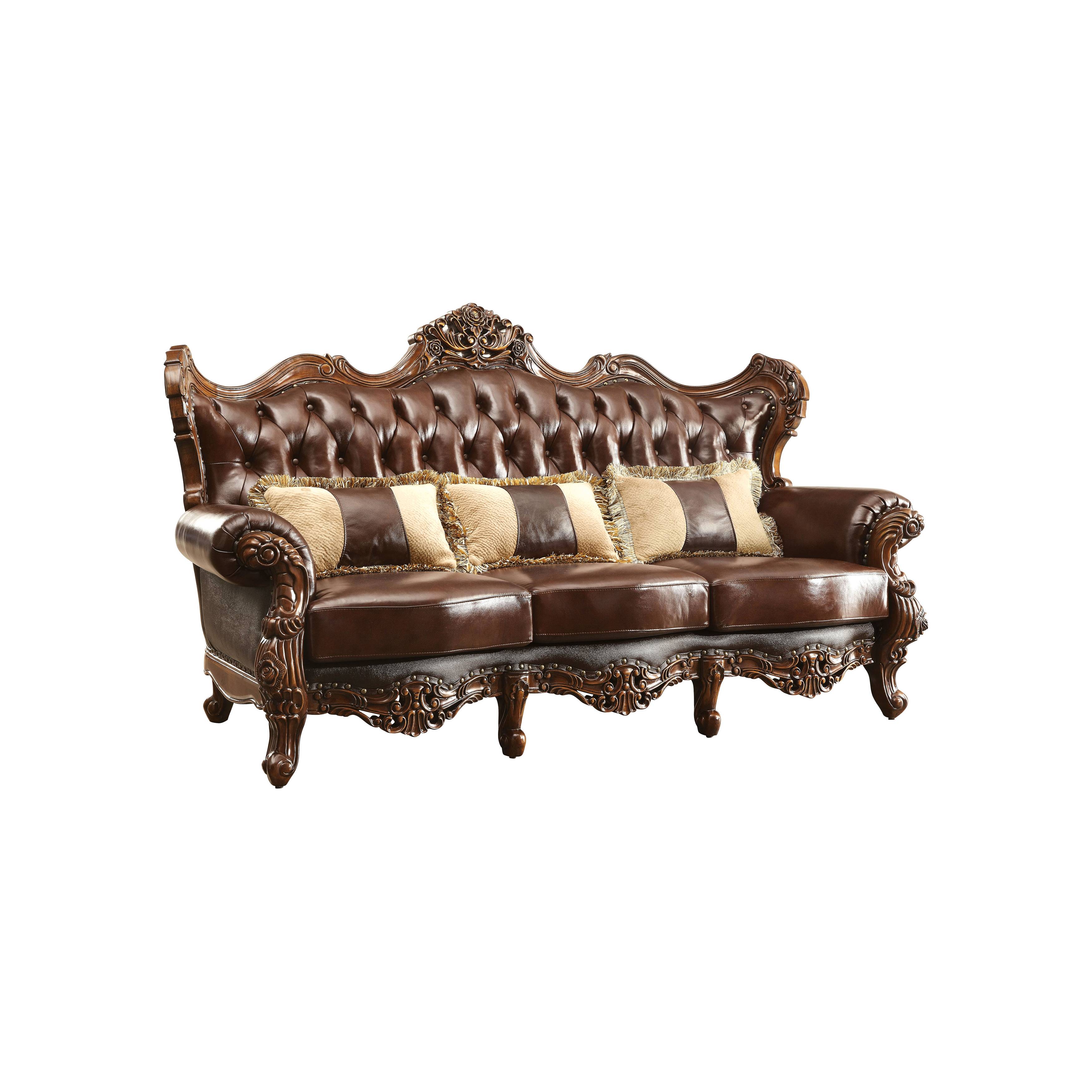Gevden Traditional Faux Leather Tufted Sofa