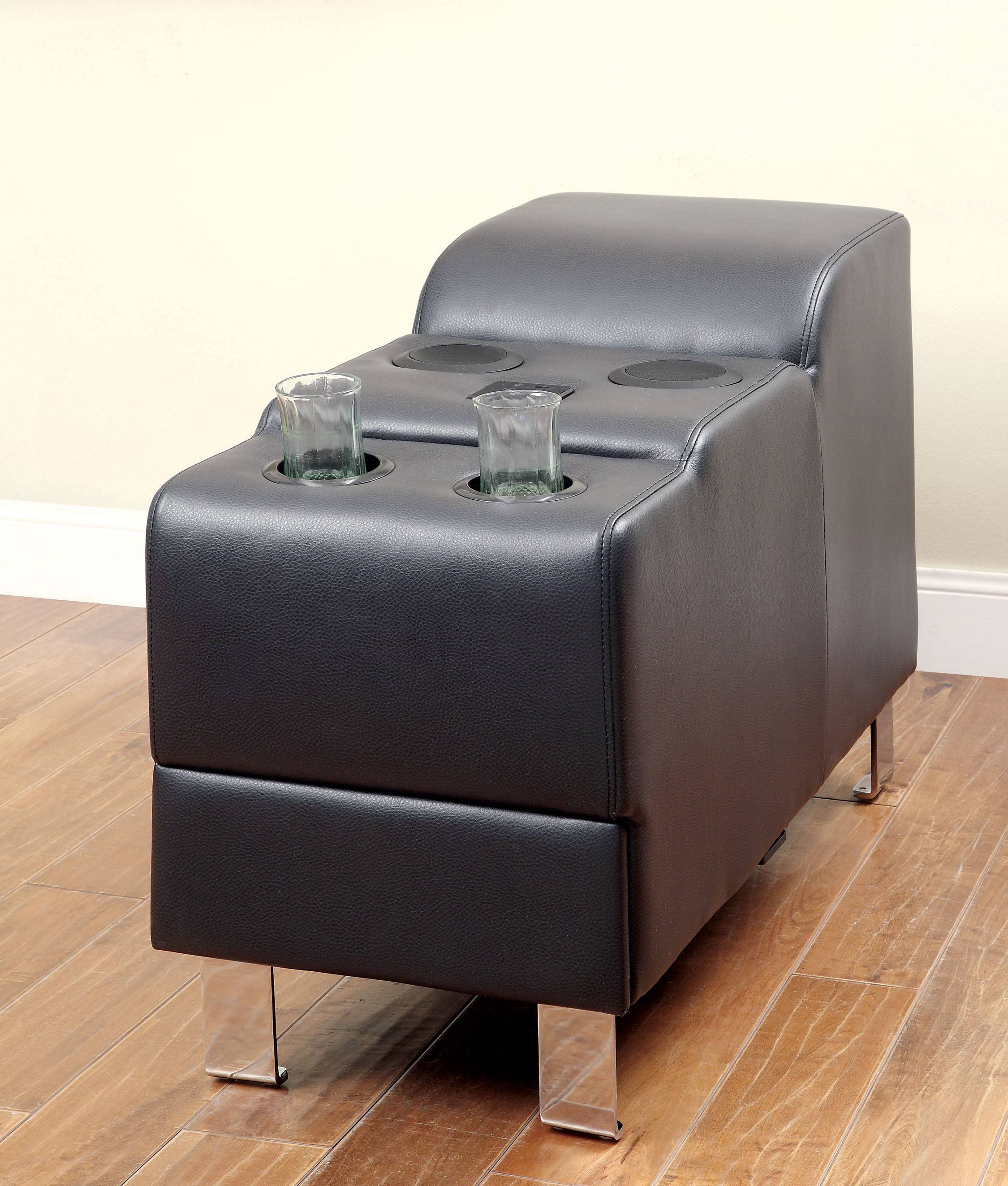 Aster Contemporary Faux Leather Bluetooth Speaker Console in Black