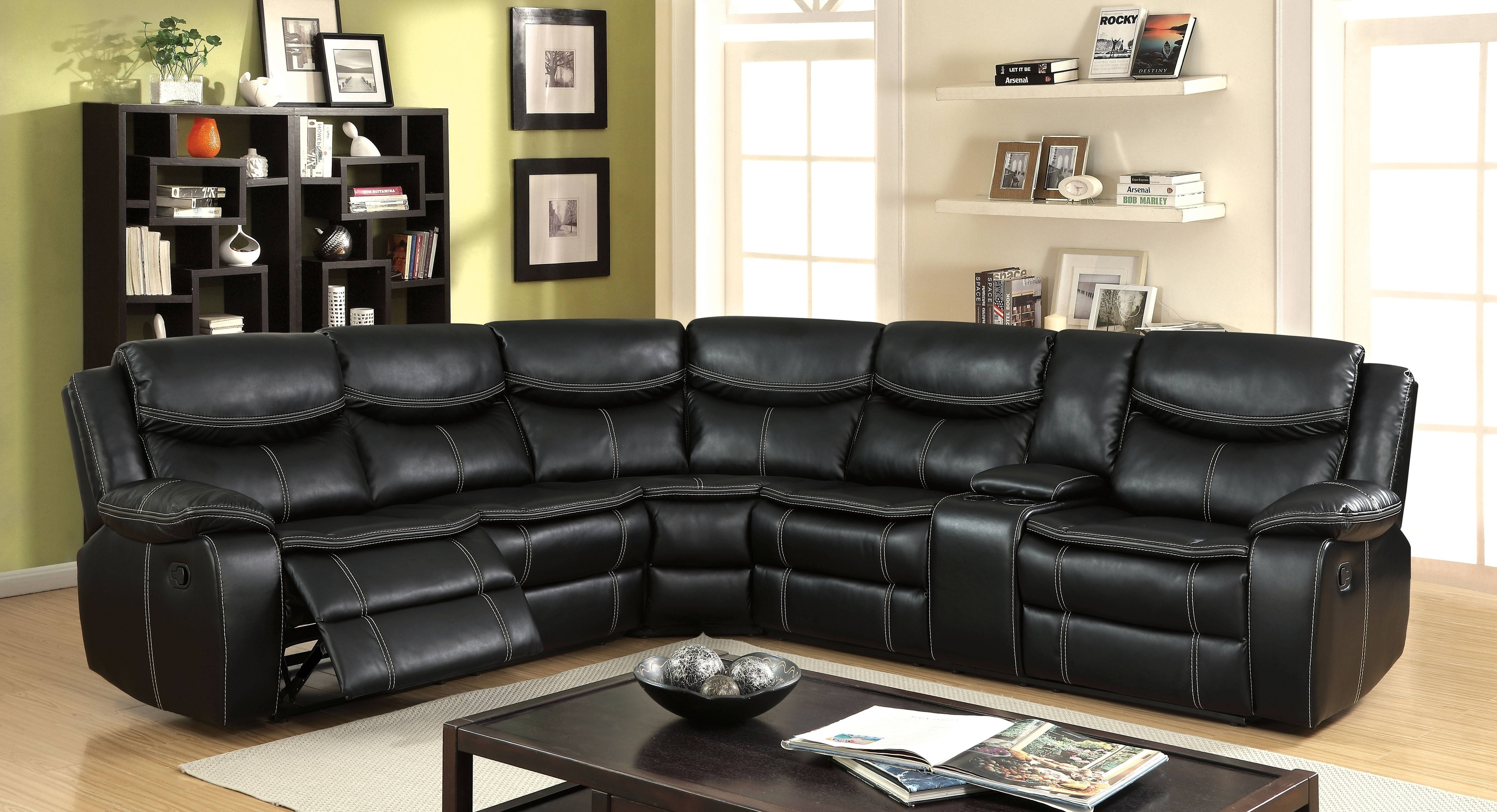 Giani Transitional Faux Leather Reclining Sectional with Console