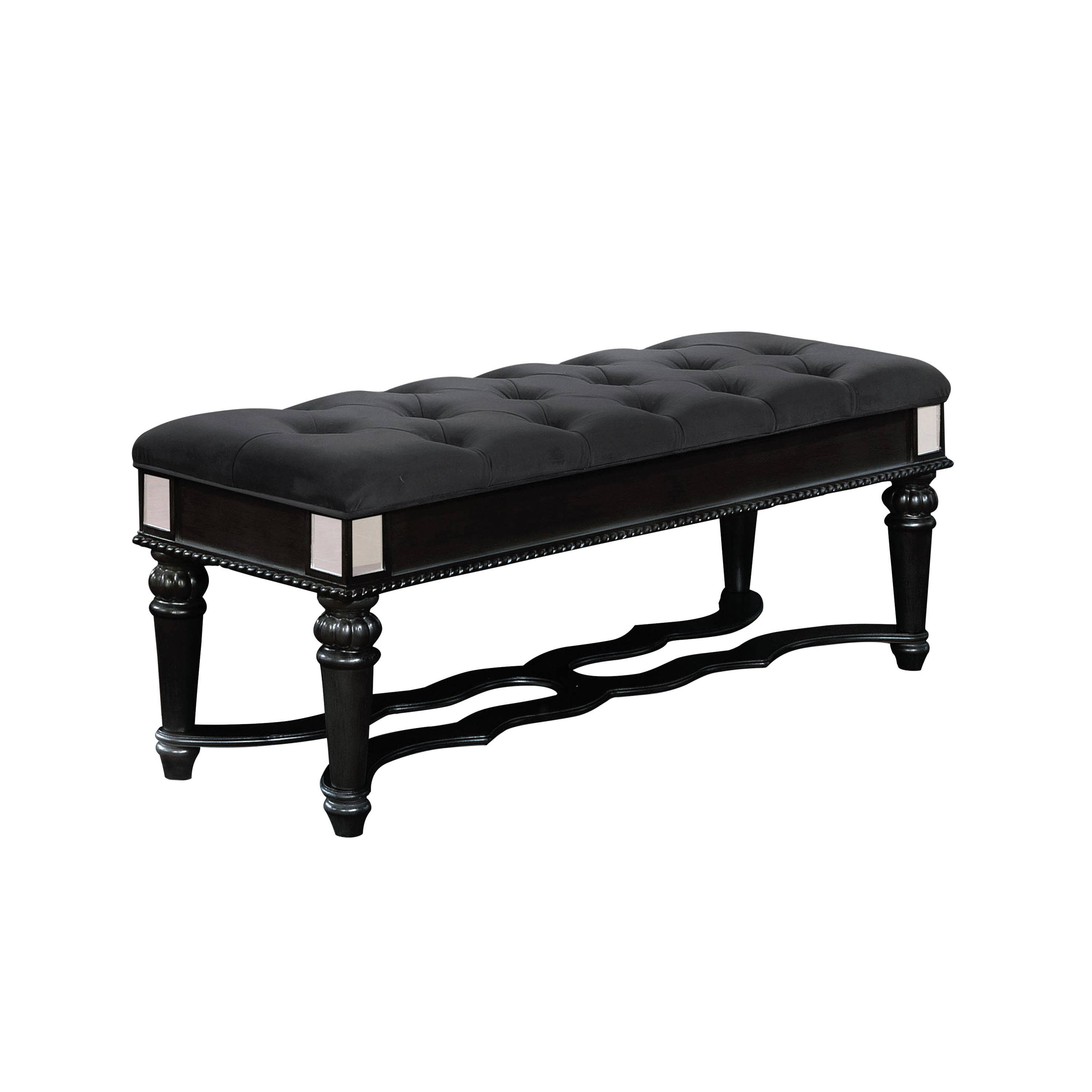Vabelle Traditional Button Tufted Bench in Black
