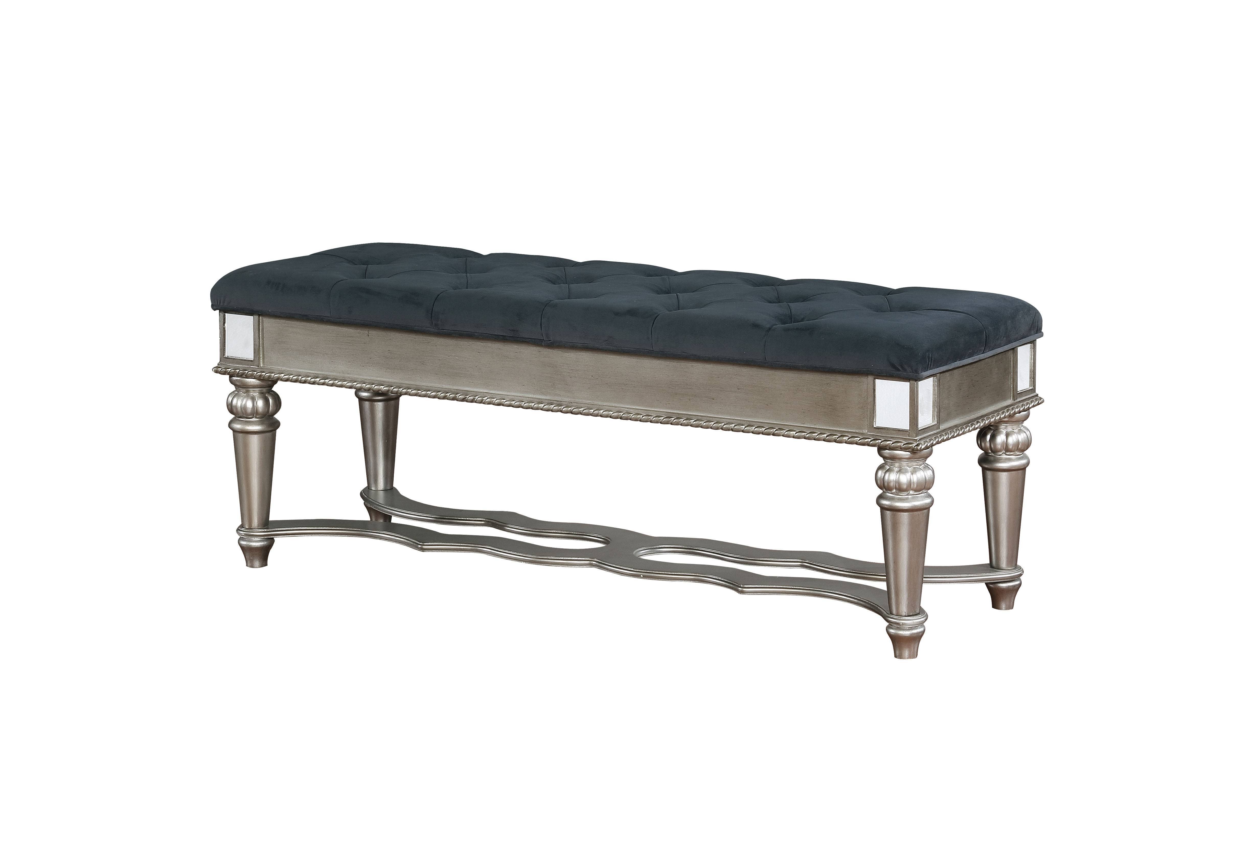 Vabelle Traditional Button Tufted Bench in Silver
