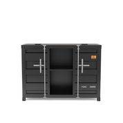 Lionna Sliding Door Console Table in Gun Metal