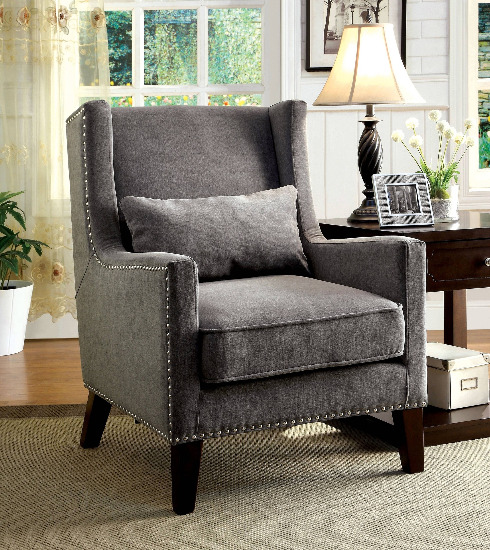 Cindi Transitional Upholstered Accent Chair in Gray