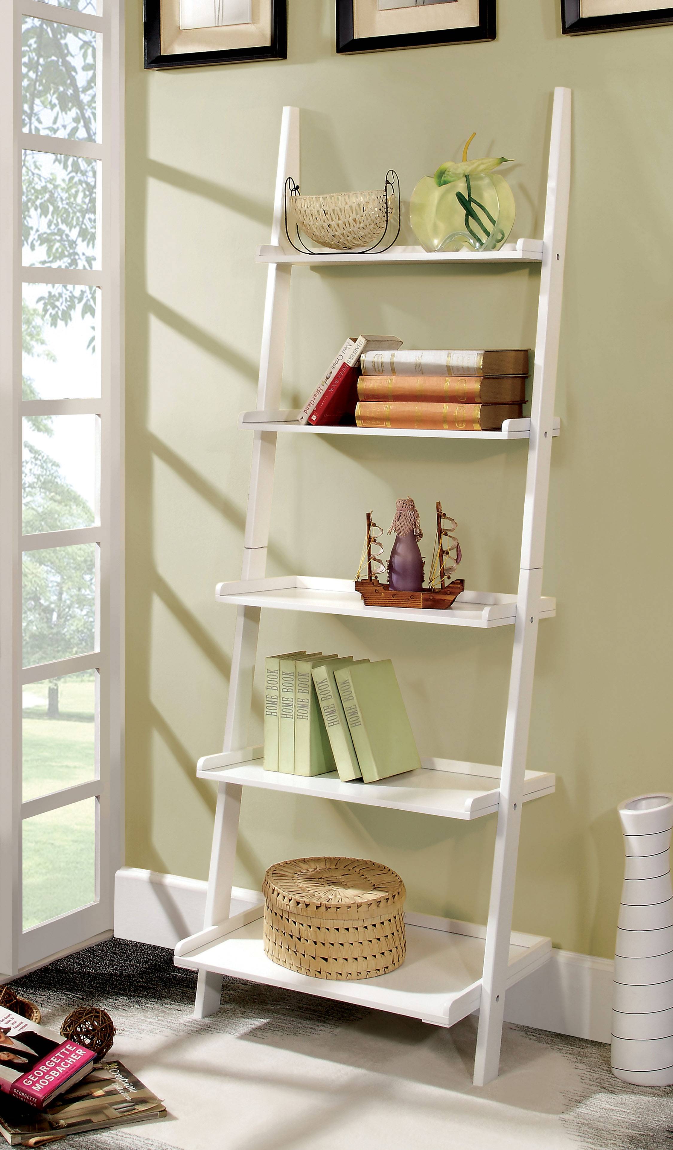 Zavala Contemporary Ladder Shelf in White