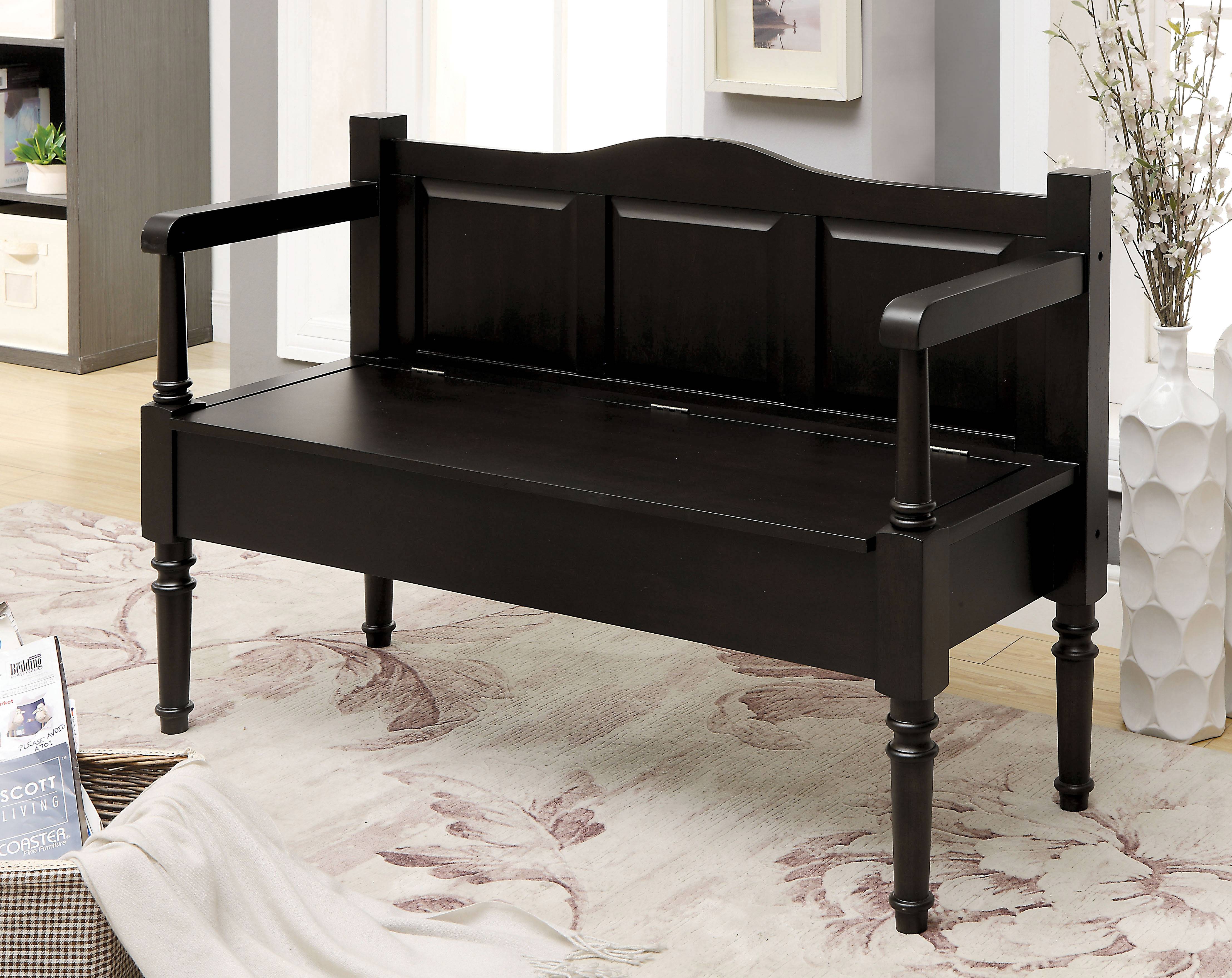 Patricia Transitional Wood Storage Bench in Dark Walnut