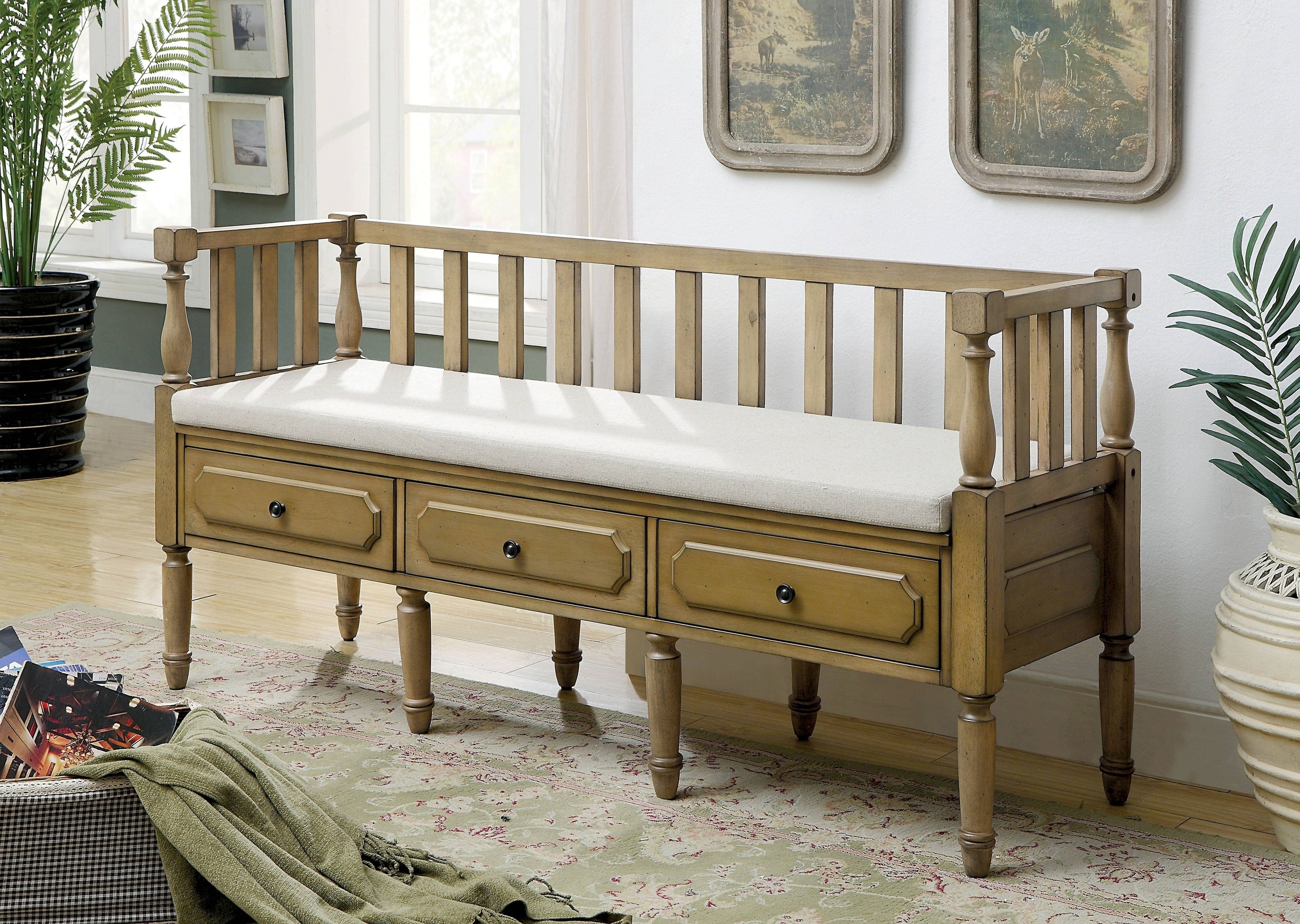 Claudette Transitional Storage Bench in Weathered Natural Tone