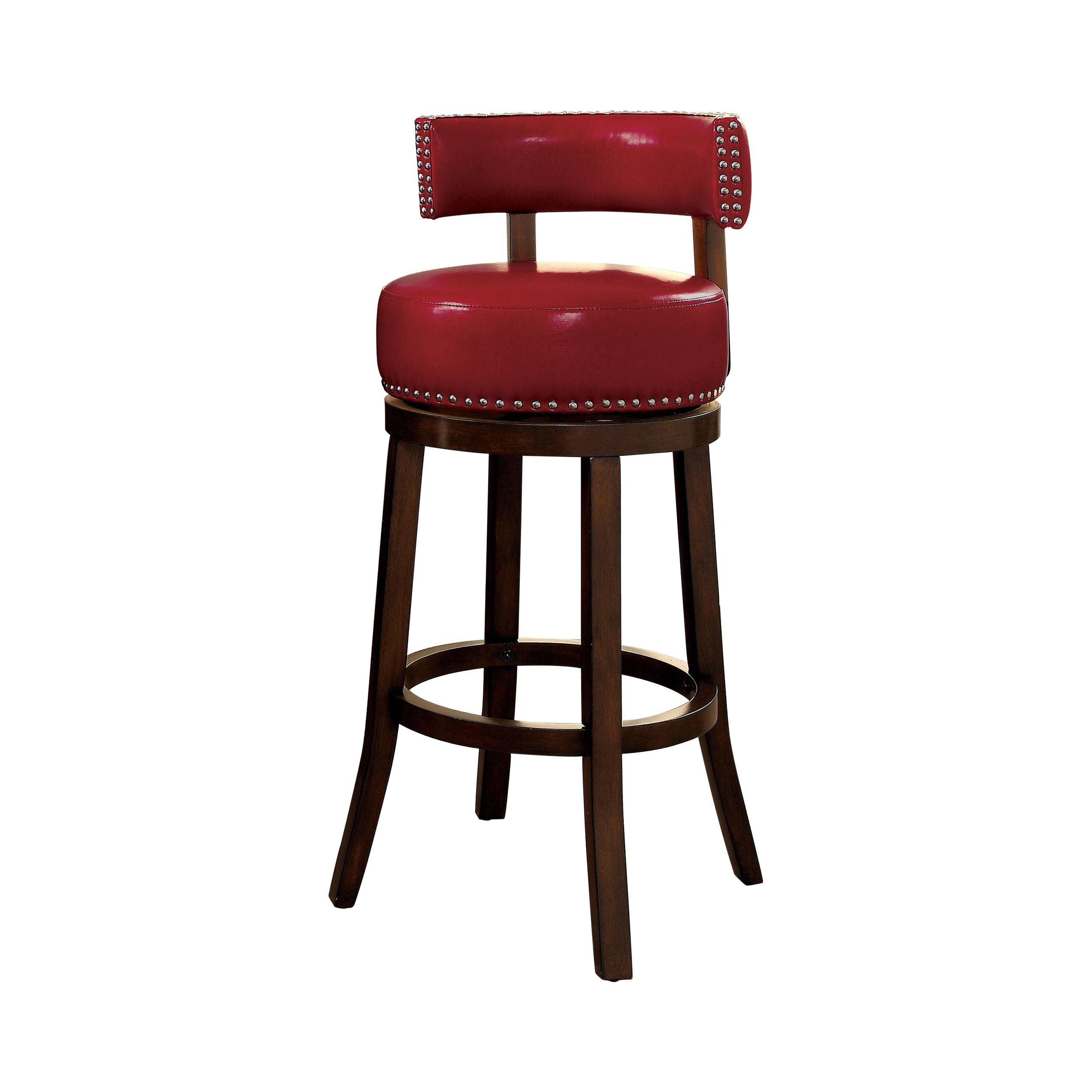 Roos Contemporary Swivel 29-Inch Bar Stools in Red and Dark Oak (Set of 2)